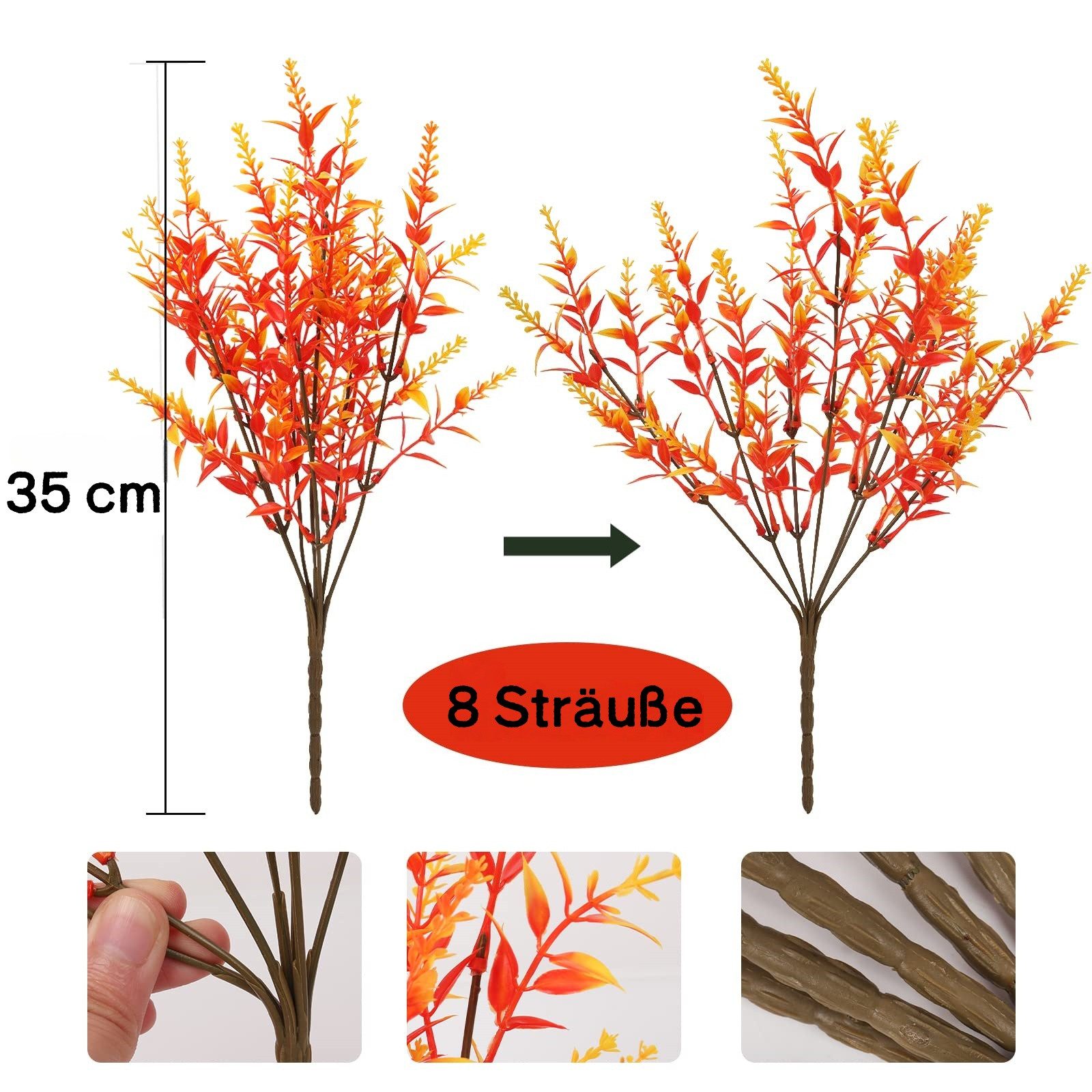 Kunstblumenstrauß 8 Bündel Künstliche Herbstblumen Künstlich Herbststrauß Herbst Deko, Diwzbyn, Herbst Balkonpflanzen Herbstzweige für Drinnen Draußen Garten Ti – Bild 2 von 5