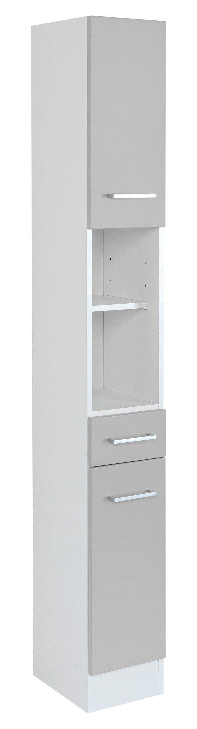 Basera® Hochschrank Solene 25 cm breit Korpus: weiß, Front: matt hellgrau, Badezimmermöbel