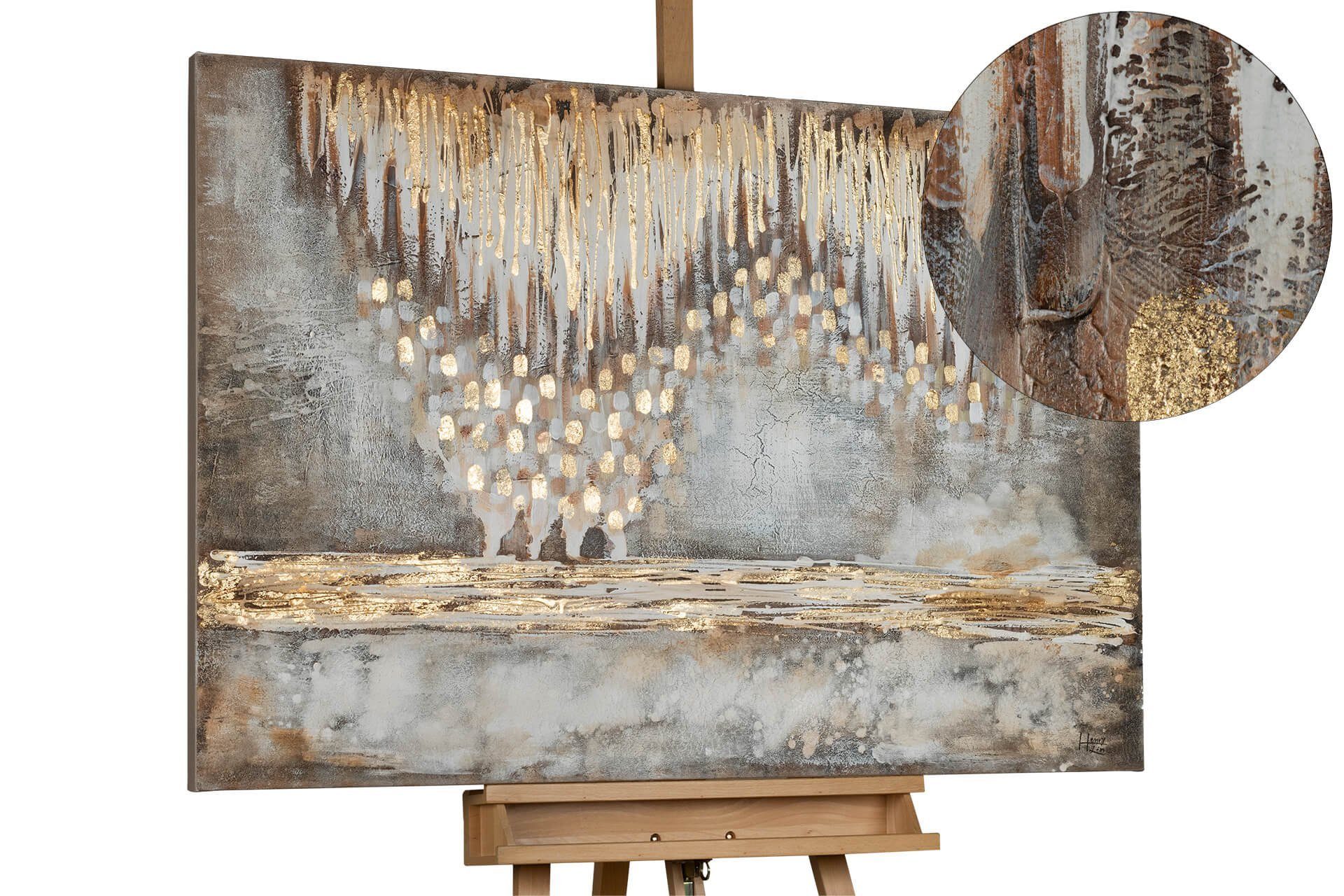 Wandbild HANDGEMALT 120x80 Tropfsteinhöhle 100% KUNSTLOFT Gemälde Leinwandbild cm, Wohnzimmer