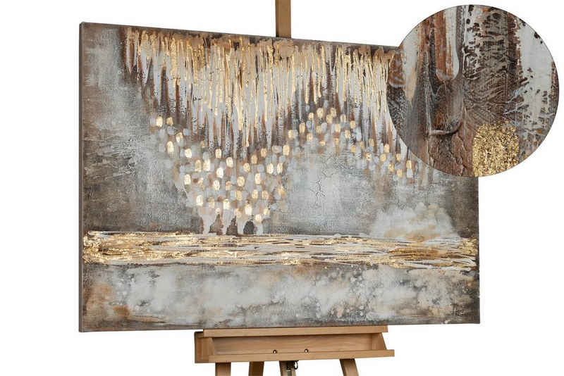 KUNSTLOFT Gemälde Tropfsteinhöhle 120x80 cm, Leinwandbild 100% HANDGEMALT Wandbild Wohnzimmer