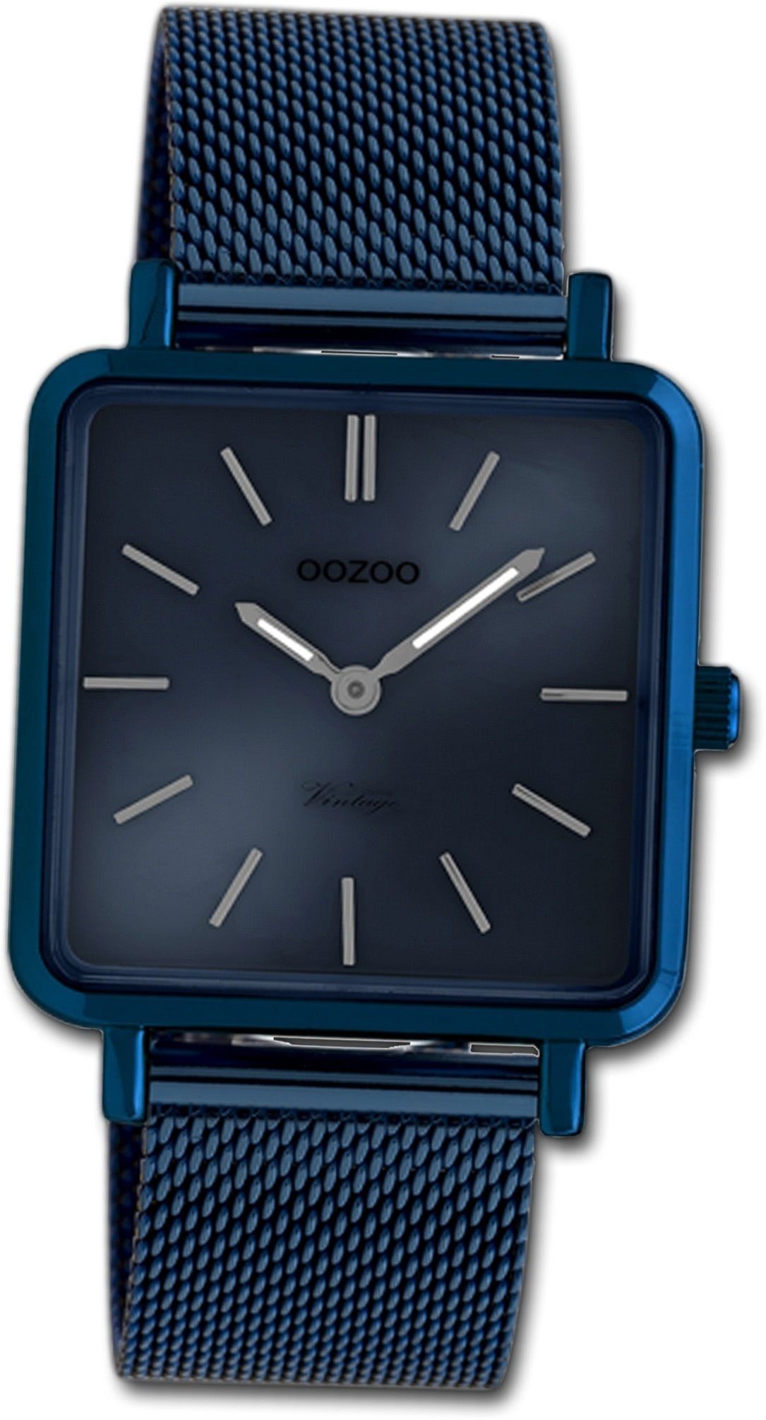 OOZOO Quarzuhr Oozoo Edelstahl Damen Uhr C20013, Damenuhr Edelstahlarmband blau, eckiges Gehäuse, klein (ca. 29mm)