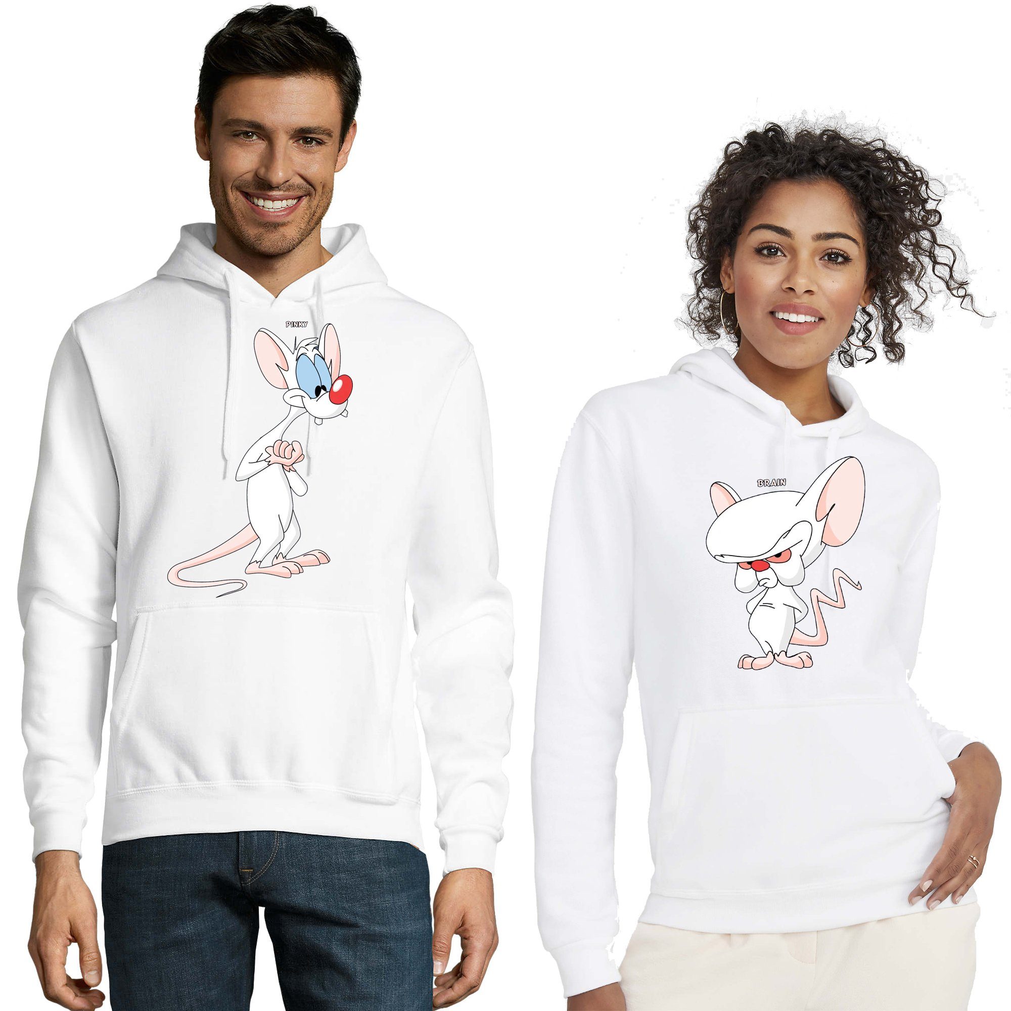 [Wir führen viele!] Blondie & Weiß Pullover Unisex mit Hoodie Kapuze Weltherrschaft Paar Brain Pinky Brownie Brain Friends Hoodie BFF 