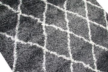 Hochflor-Teppich Shaggy Teppich Wohnzimmerteppich Hochflor Langflor Rauten grau creme, Carpetia, rechteckig, Höhe: 40 mm