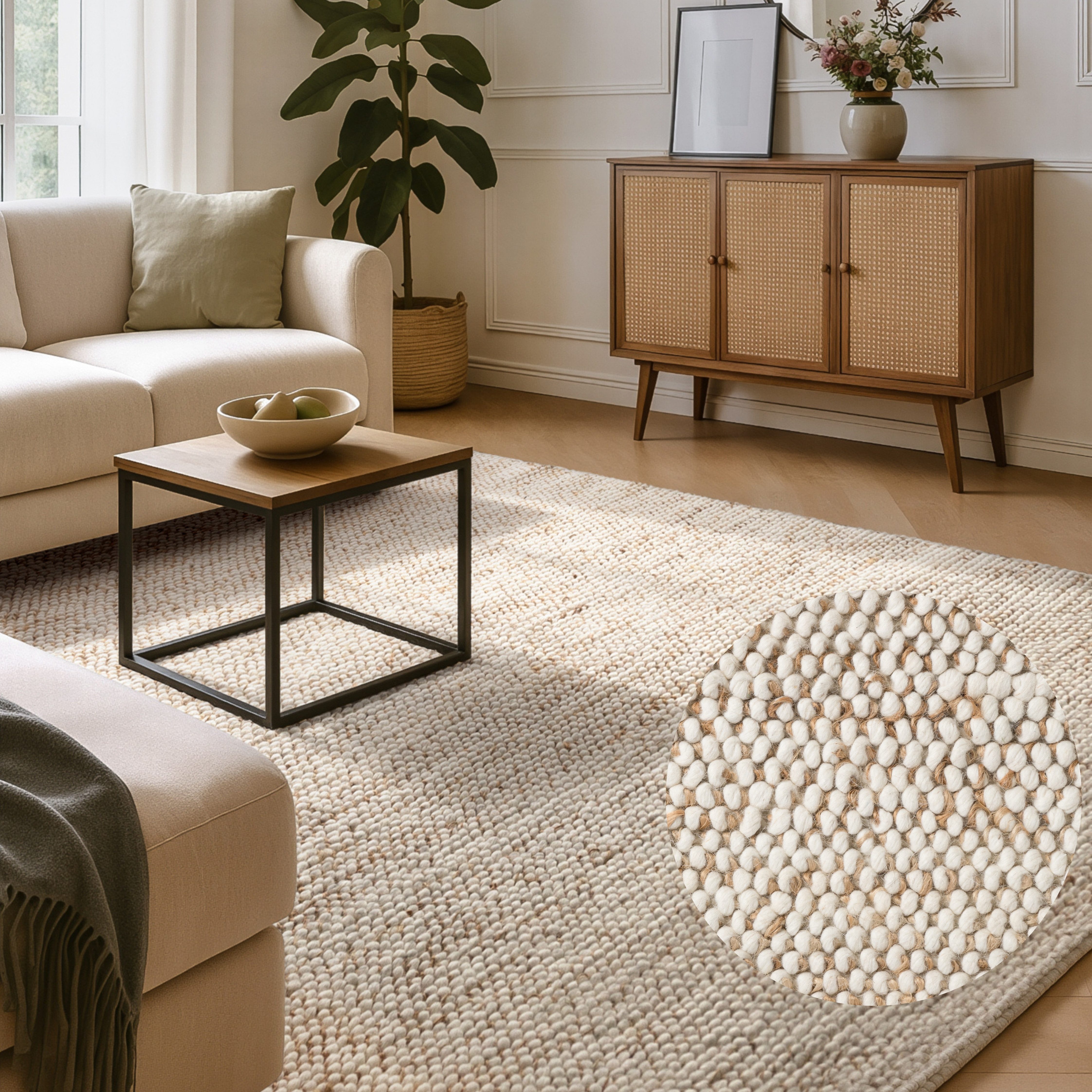 Villeroy & Boch Teppich Peas, rechteckig, Höhe: 18 mm, Handgewebt, Bouclé, Wolle, Jute, Natur, Läufer, Wohnzimmer, Skandi