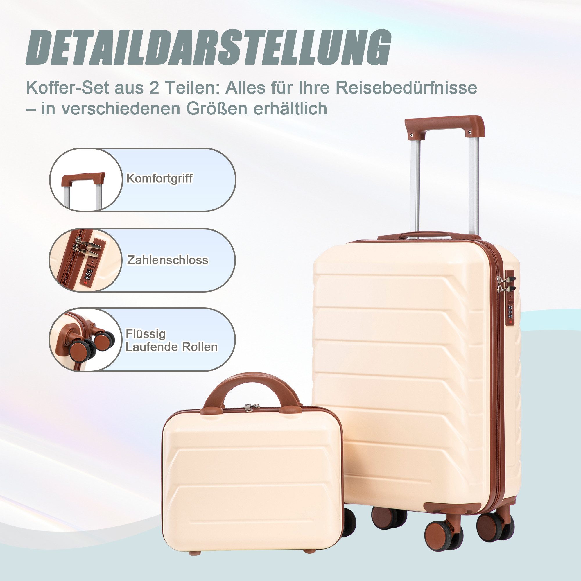 LVHOM Trolleyset 2/4 Set., ABS Hartschalen 14"/19"/24"/28", leise Rädern für jede Tour, (Handgepäck, Kosmetiktasche, Kratzfest und wasserdich für einfache Reinigung. 360° Spinner-Räder mit Doppelreihenschutz und hoher Belastbarkeit. Teleskopgriff 3-stufig verstellbar. Innere Organisation mit Netzen, Gurten und Trennfächern., 2 tlg., Kosmetikorganizer mit Tragegriff, Sicherungsschlinge), Geschäftstrip, Familienurlaub, längere Erkundungen, Flughafentransfers