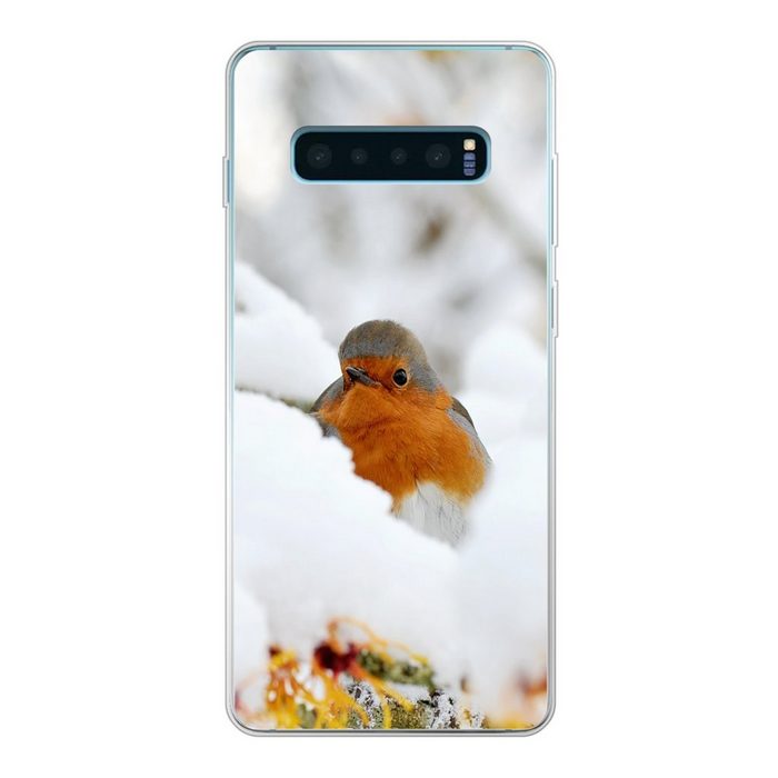 MuchoWow Handyhülle Schnee - Rotkehlchen - Zweig Phone Case Handyhülle Samsung Galaxy S10 Lite Silikon Schutzhülle
