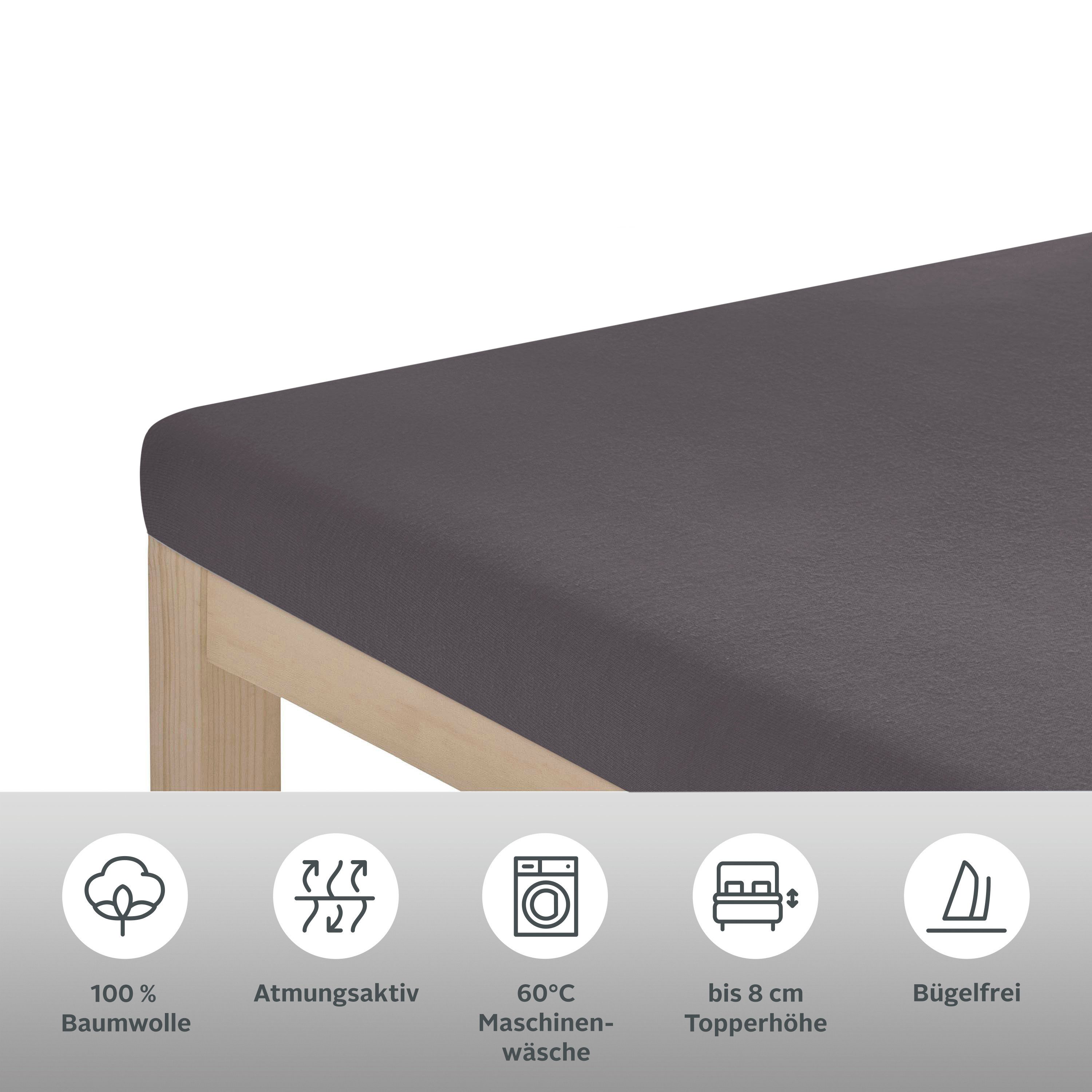 OTTO home Spannbettlaken Topper Basic, in Gr. 90x200, 140x200 oder 180x200 cm, Baumwoll-Jersey, Gummizug: rundum, (1 Stück), Baumwolle, Matratzen bis 8 cm Höhe, Bettlaken, Spannbetttuch, Laken