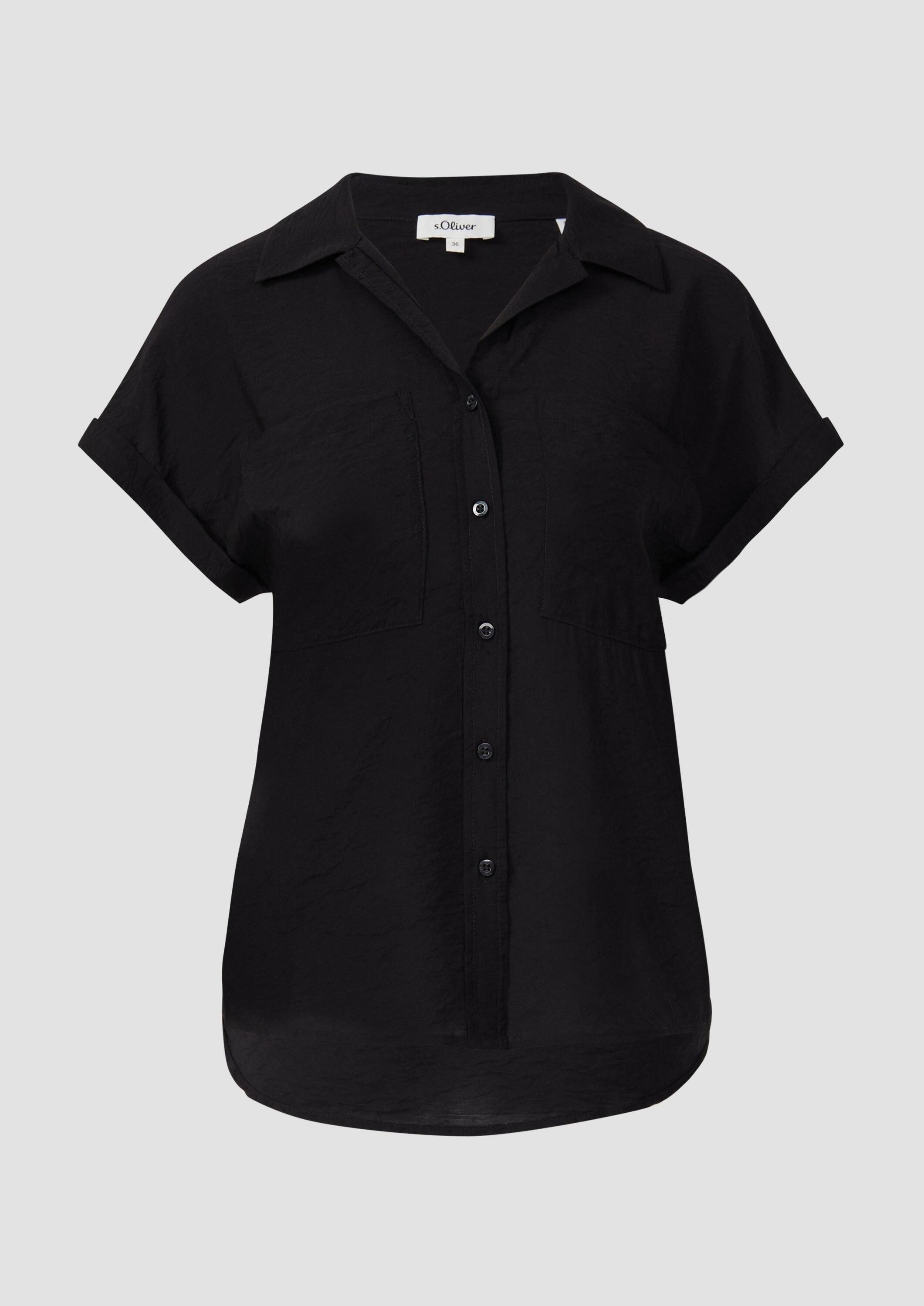 s.Oliver Kurzarmbluse Bluse Bluse aus strukturiertem Viskosemix mit aufgesetzter Tasche