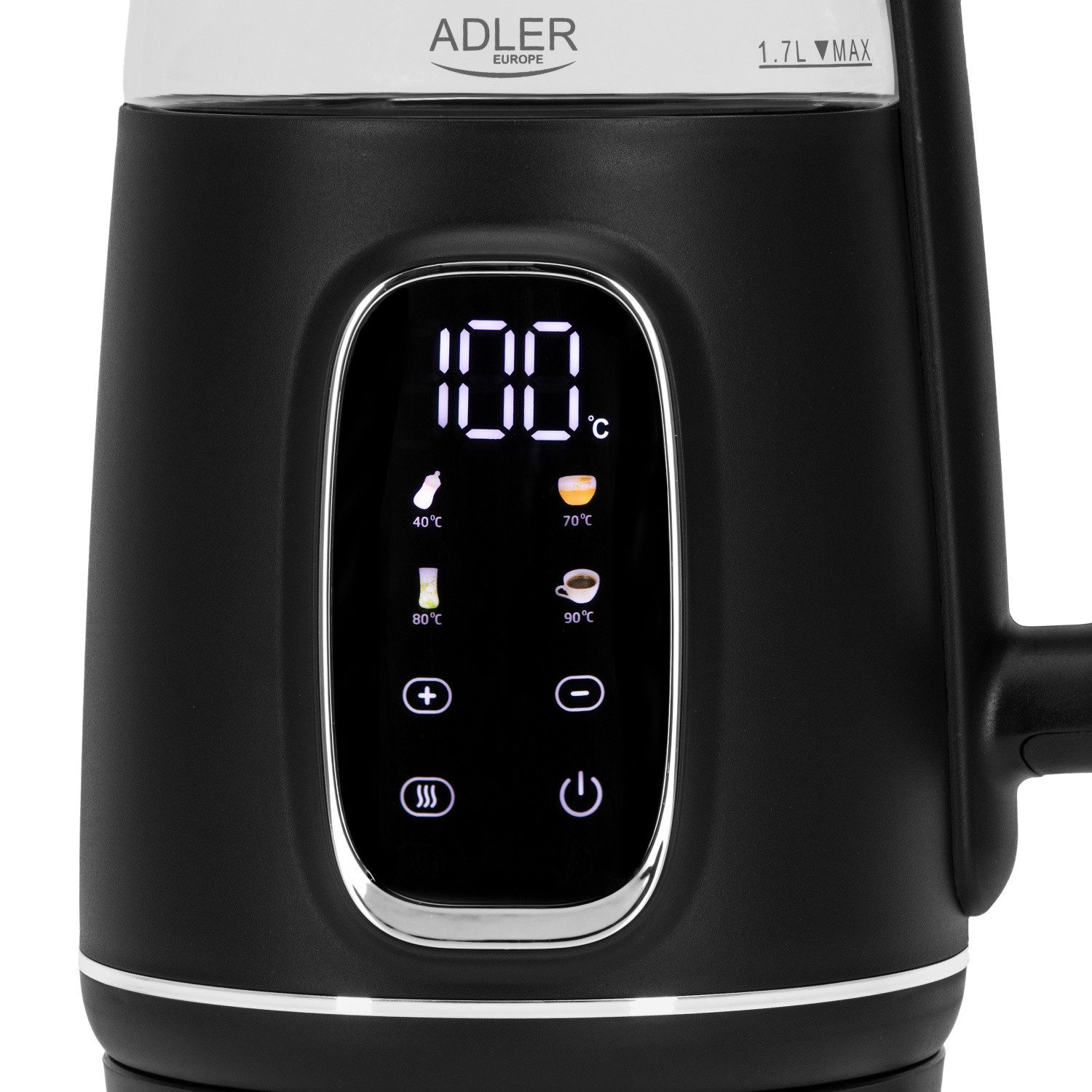 Adler Wasserkocher AD 1305 BS 2200 W - 5 Temperatureinstellungen, 360°-Sockel, 1,7 l, 2200 W, Manuelle und automatische Temperatureinstellung. Warmhaltefunktion