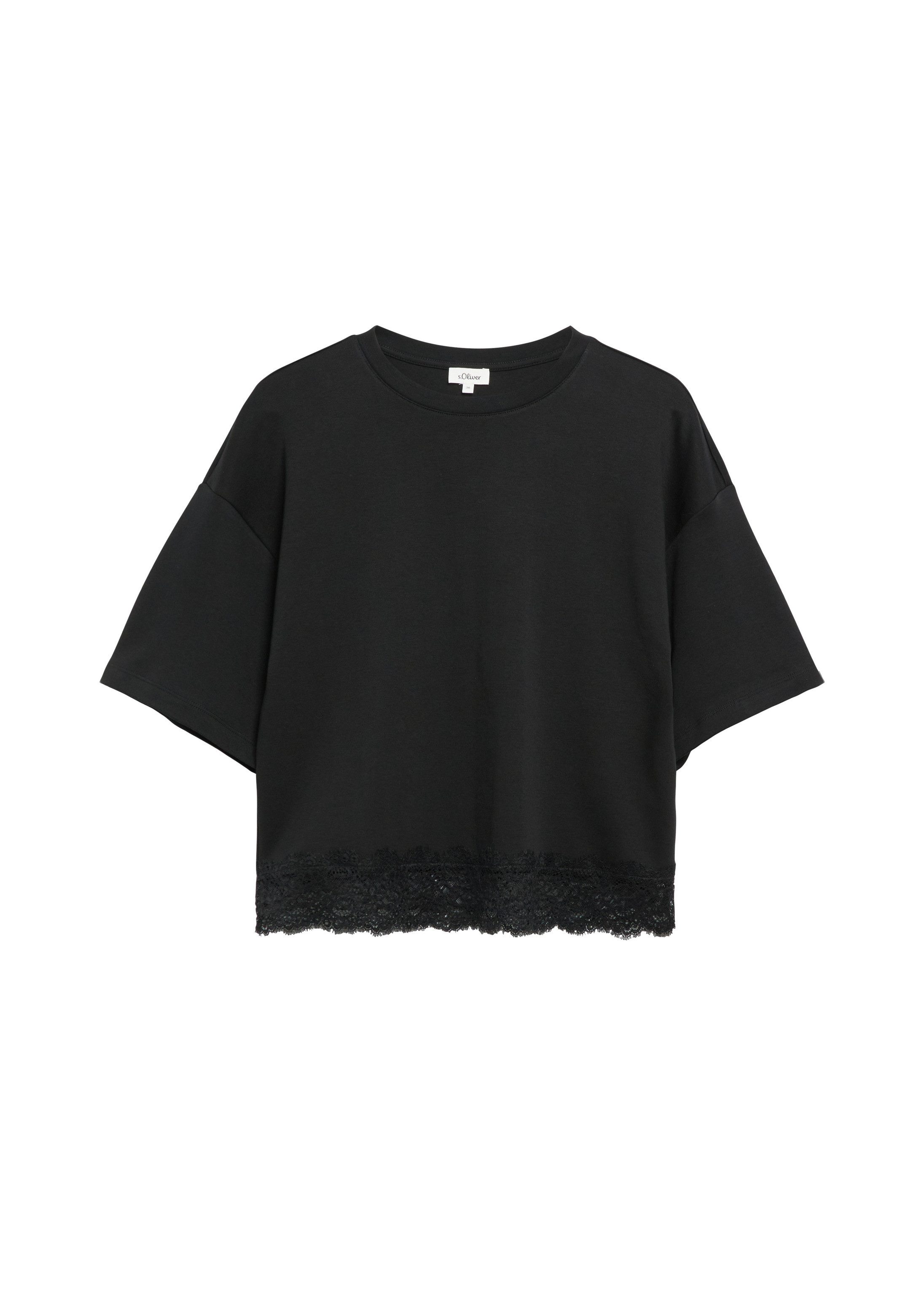 s.Oliver Kurzarmshirt T-Shirt T-Shirt mit überschnittenem Arm und Spitzenkante