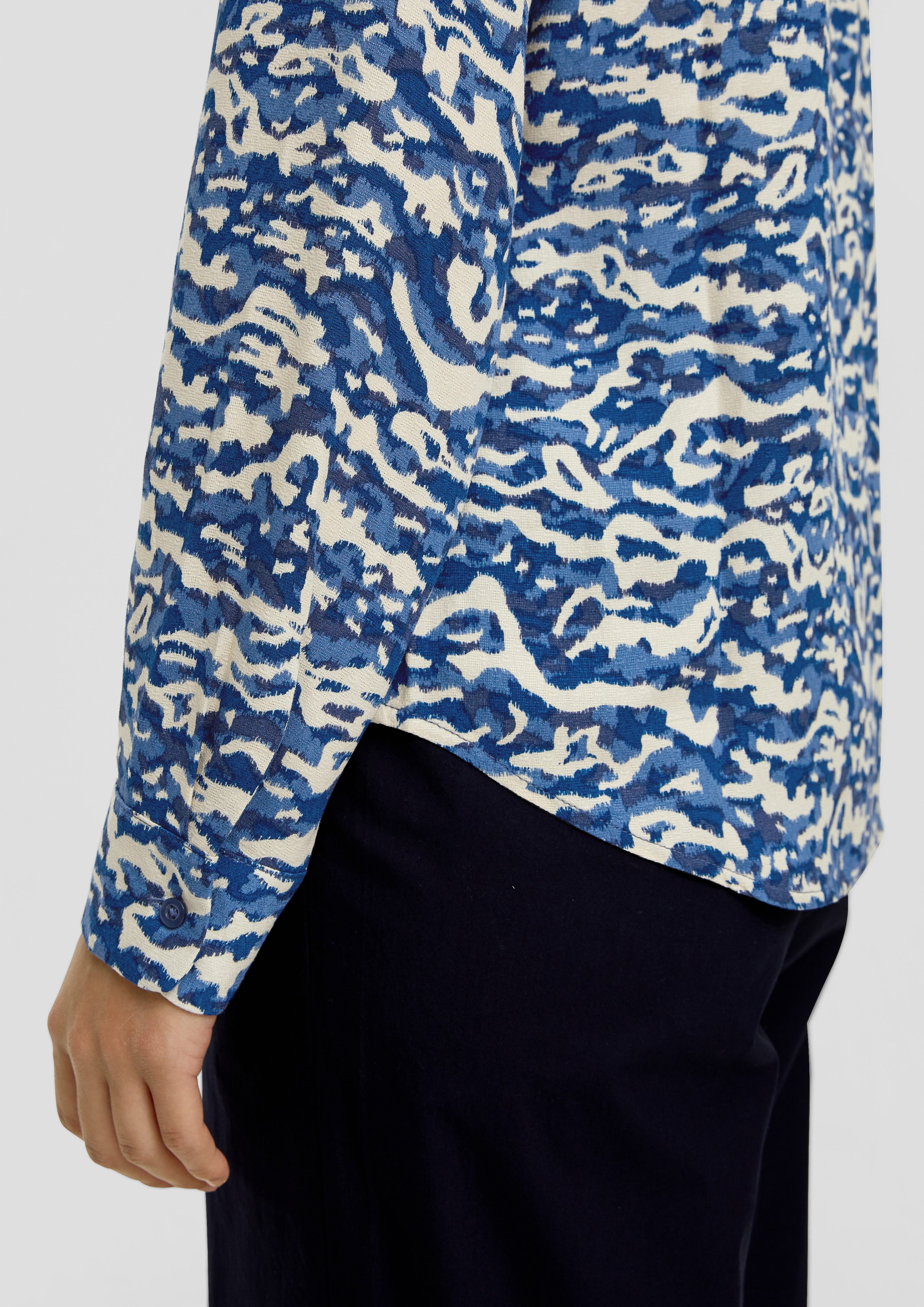 Langarmbluse Bluse s.Oliver Artwork aus Viskose dunkelblau