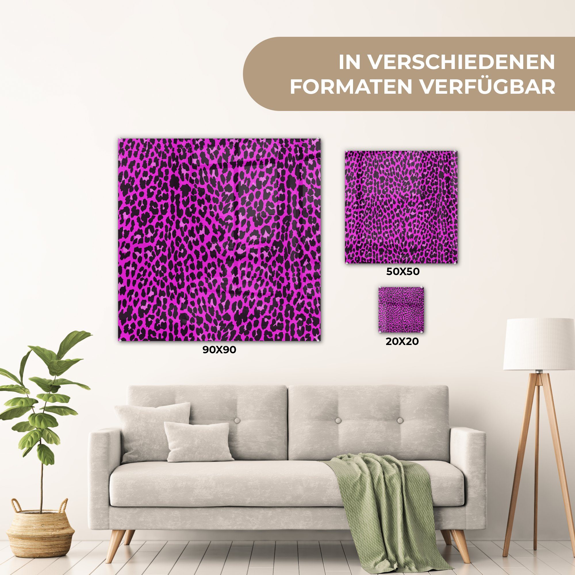 Glasbilder - - MuchoWow (1 - Acrylglasbild Glas - Bilder Rosa, Foto auf Wanddekoration Wandbild St), Leopardenmuster auf - Muster Glas