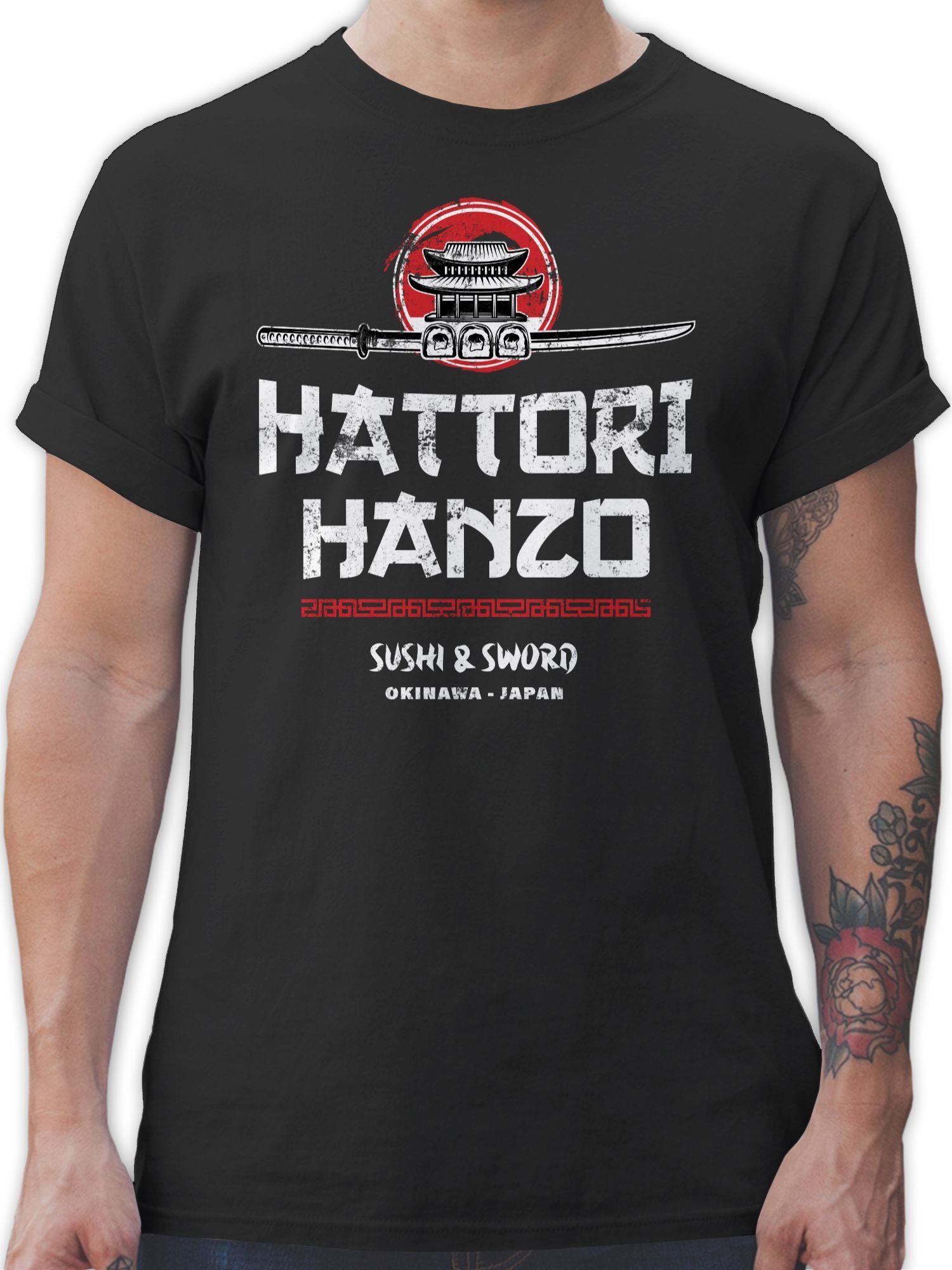 Shirtracer T-Shirt Hattori Hanzo Sushi & Sword Vintage Nerd Geschenke 01 Schwarz
