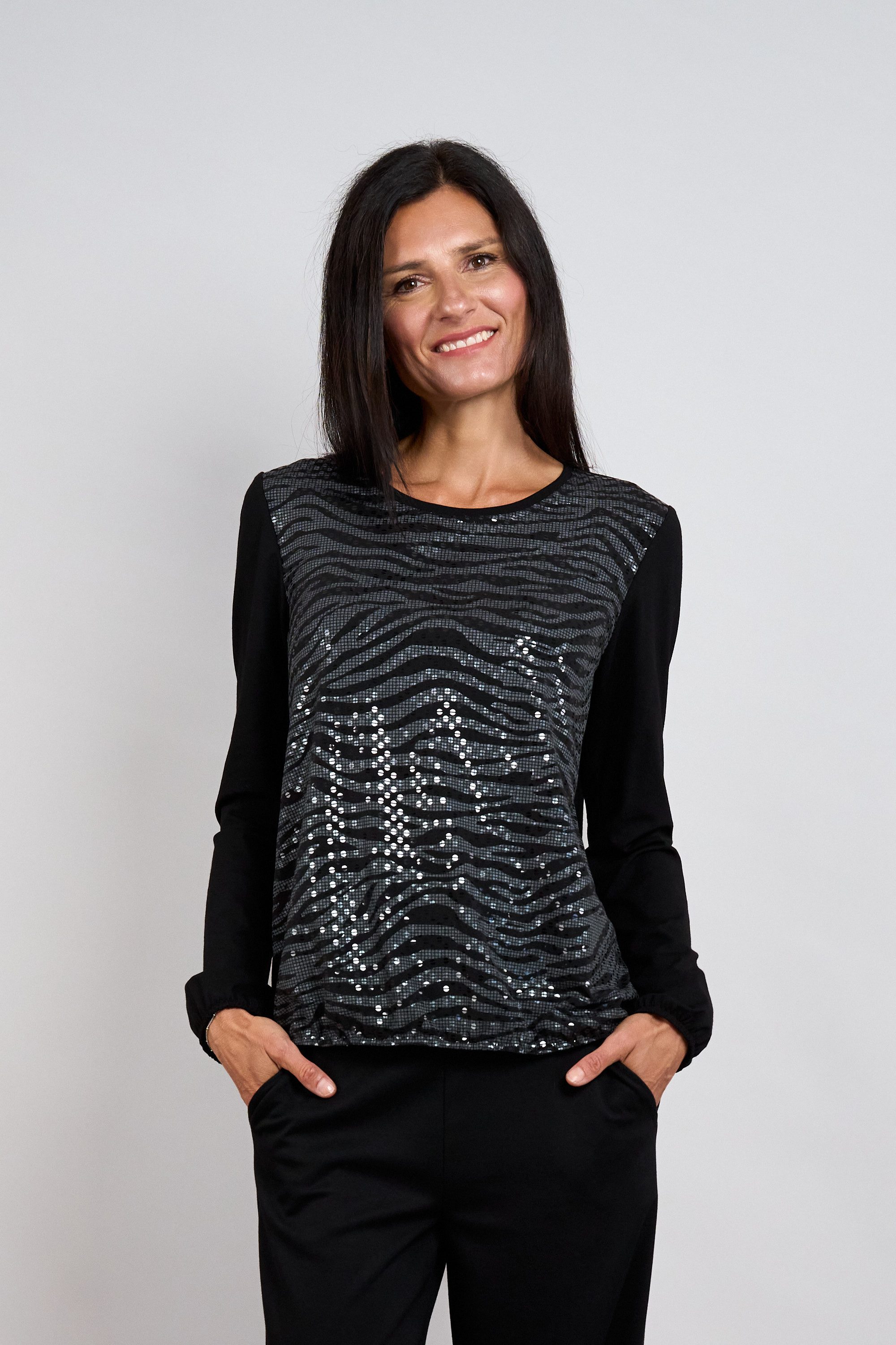 Seidel Moden Langarmshirt im Animal-Look / Pailetten / MADE IN GERMANY