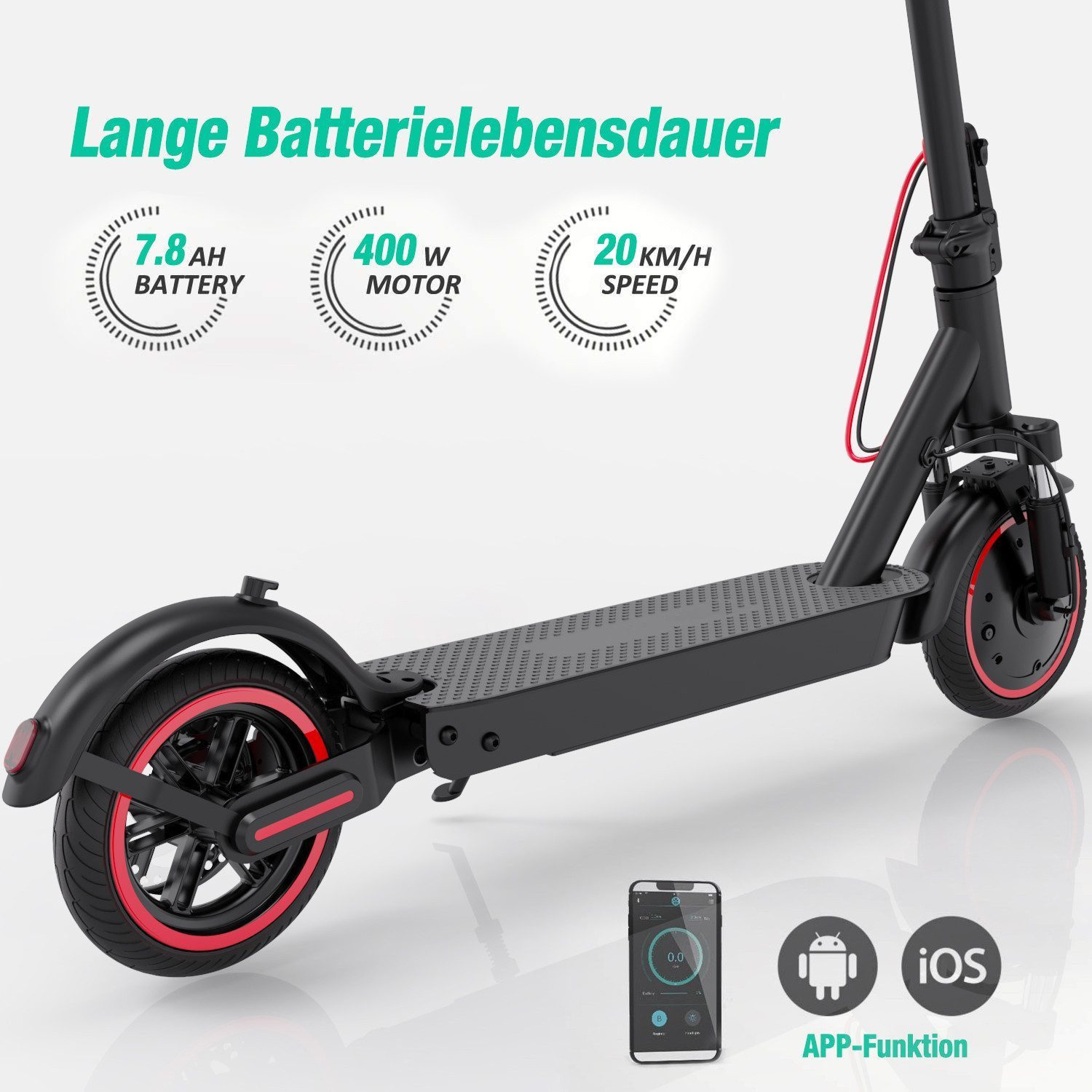 KOOLUX E-Scooter 8.5 Zoll Elektroroller 400W Motor bis zu 30km mit Straßenzulassung, 20.00 km/h, mit Tasche, APP-Funktion,Federungssystem, 15 kg Nettogewicht, faltbar