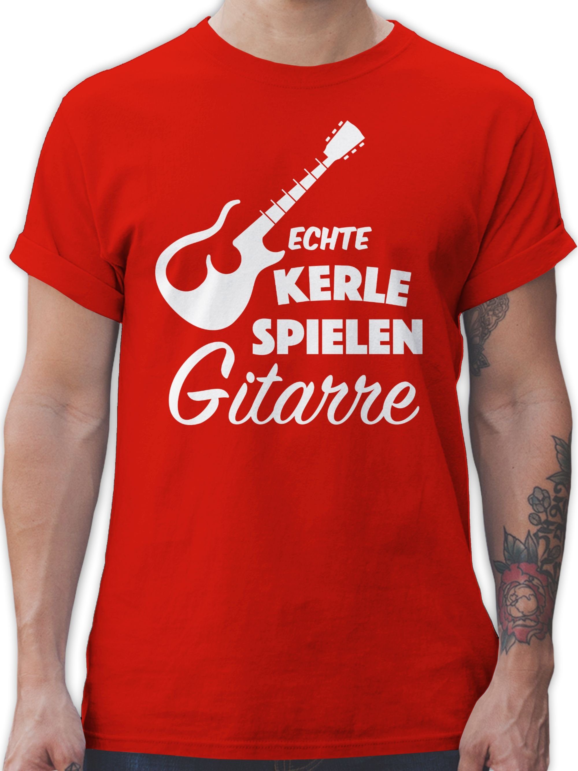 Shirtracer T-Shirt Echte Kerle spielen Gitarre Musik Instrument Zubehör 3 Rot
