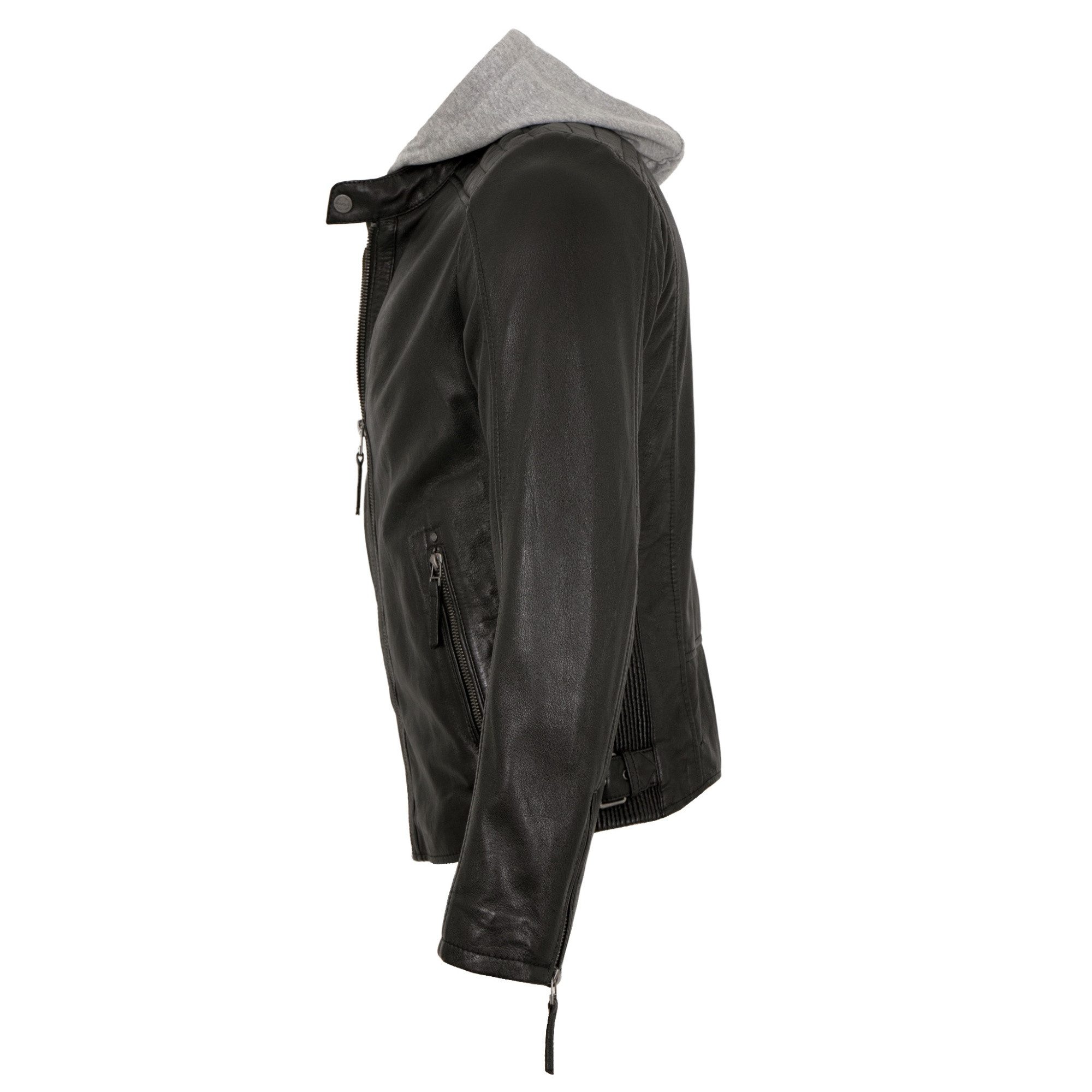 Deercraft Lederjacke DMLian Deercraft - Herren Lederjacke Kapuze Lammnappa schwarz