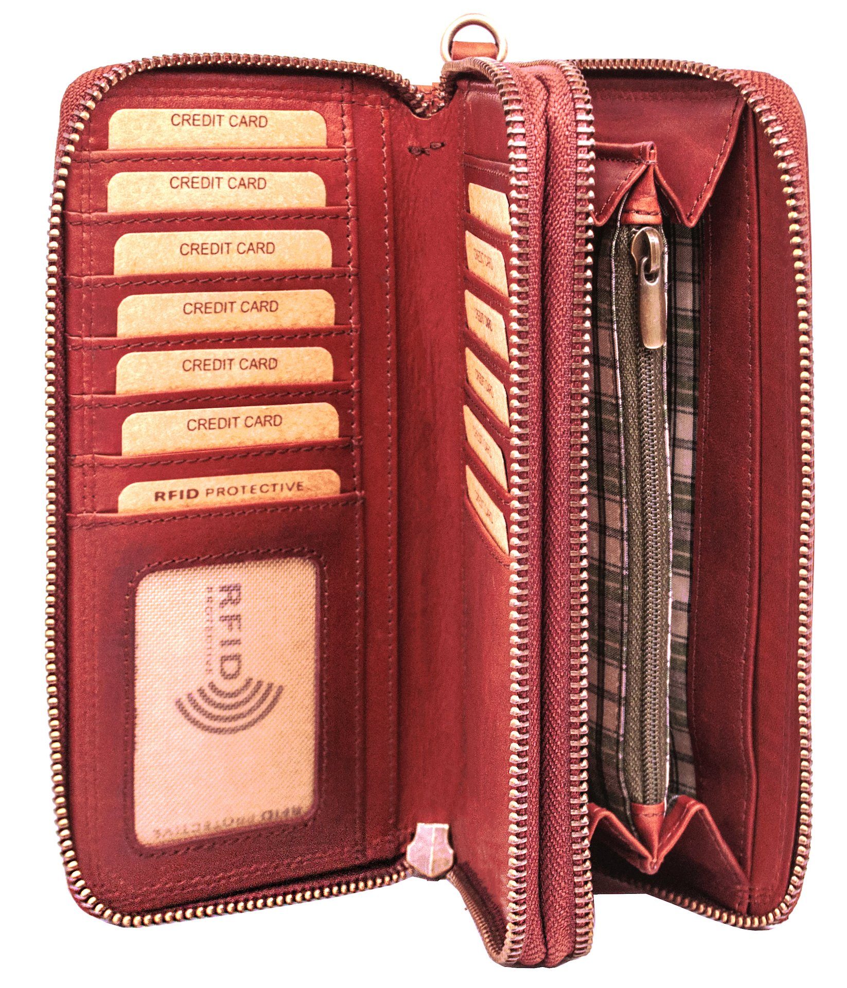 Benthill Geldbörse Damen Groß Leder Portemonnaie Rot Kartenfächer, Münzfach Kartenfächer vielen RFID-Schutz Echt RFID Reißverschlussfach Frauen