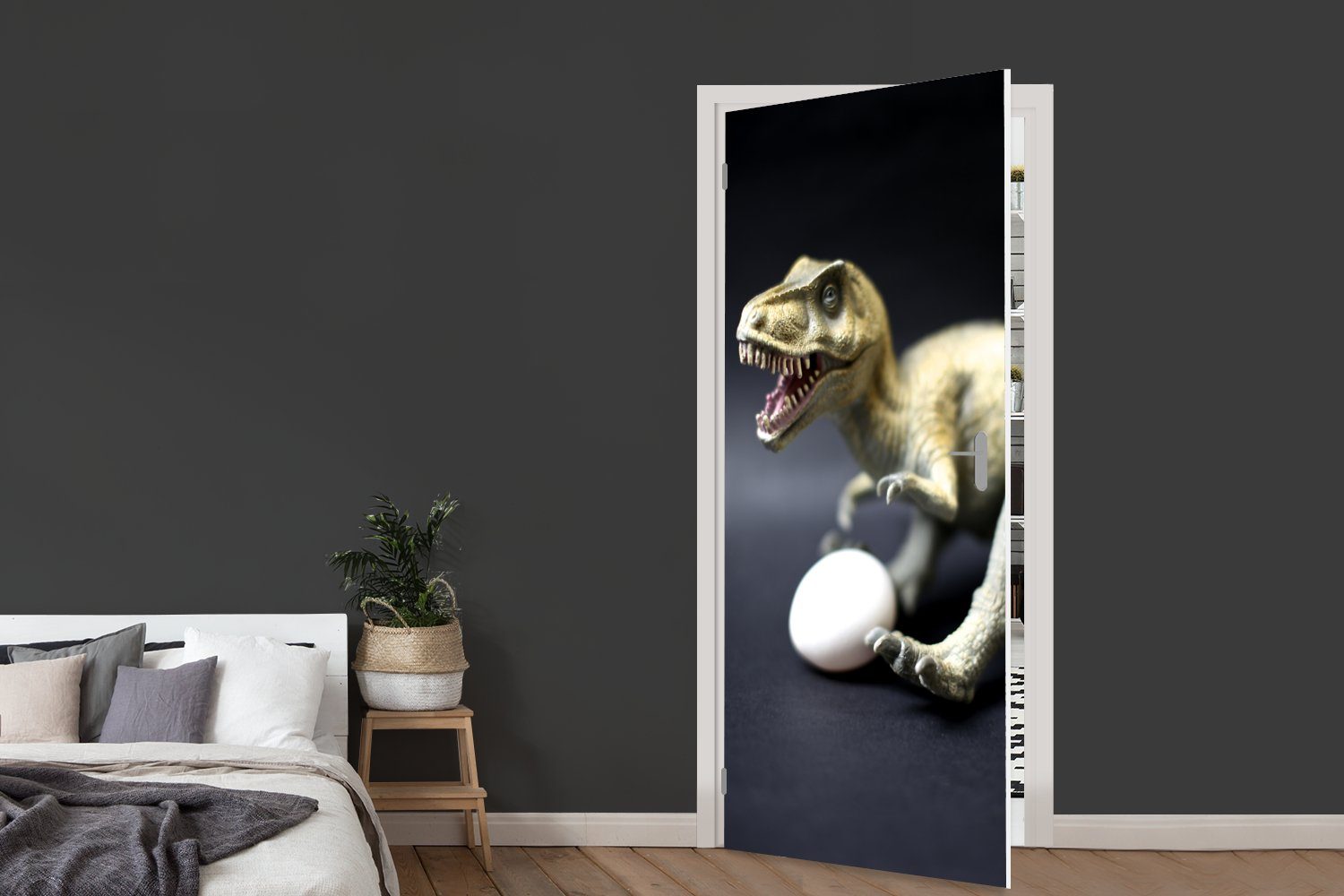 MuchoWow bedruckt, für weiß, Fototapete Tür, Türtapete Dinosaurier-Ei (1 - cm St), Türaufkleber, Matt, 75x205