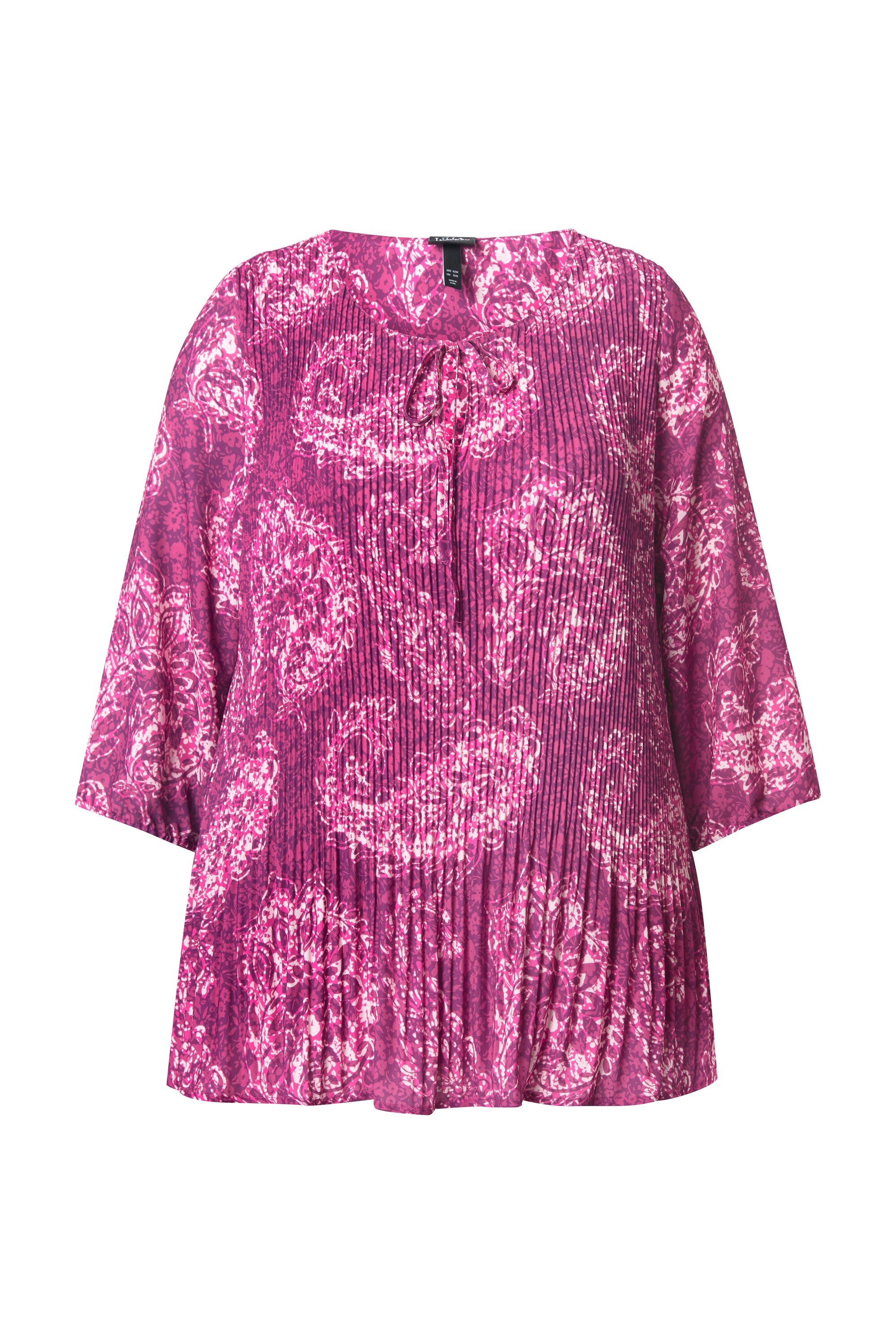 Ulla Popken Tunika Plissee-Bluse Paisley Rundhals 3/4-Arm doppellagig günstig online kaufen