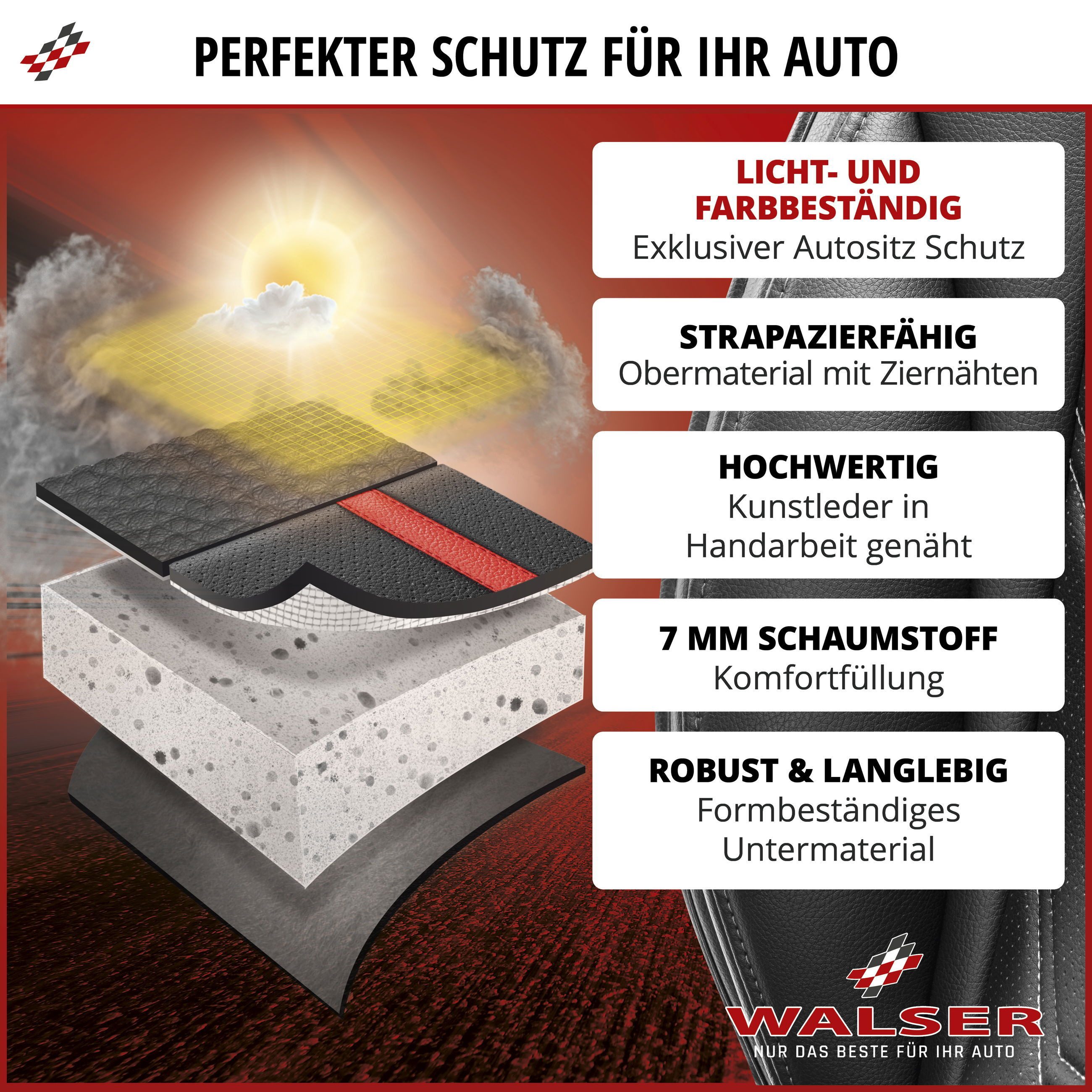WALSER Autositzauflage Sitzaufleger Kimi, 1 Stück, 1-tlg.