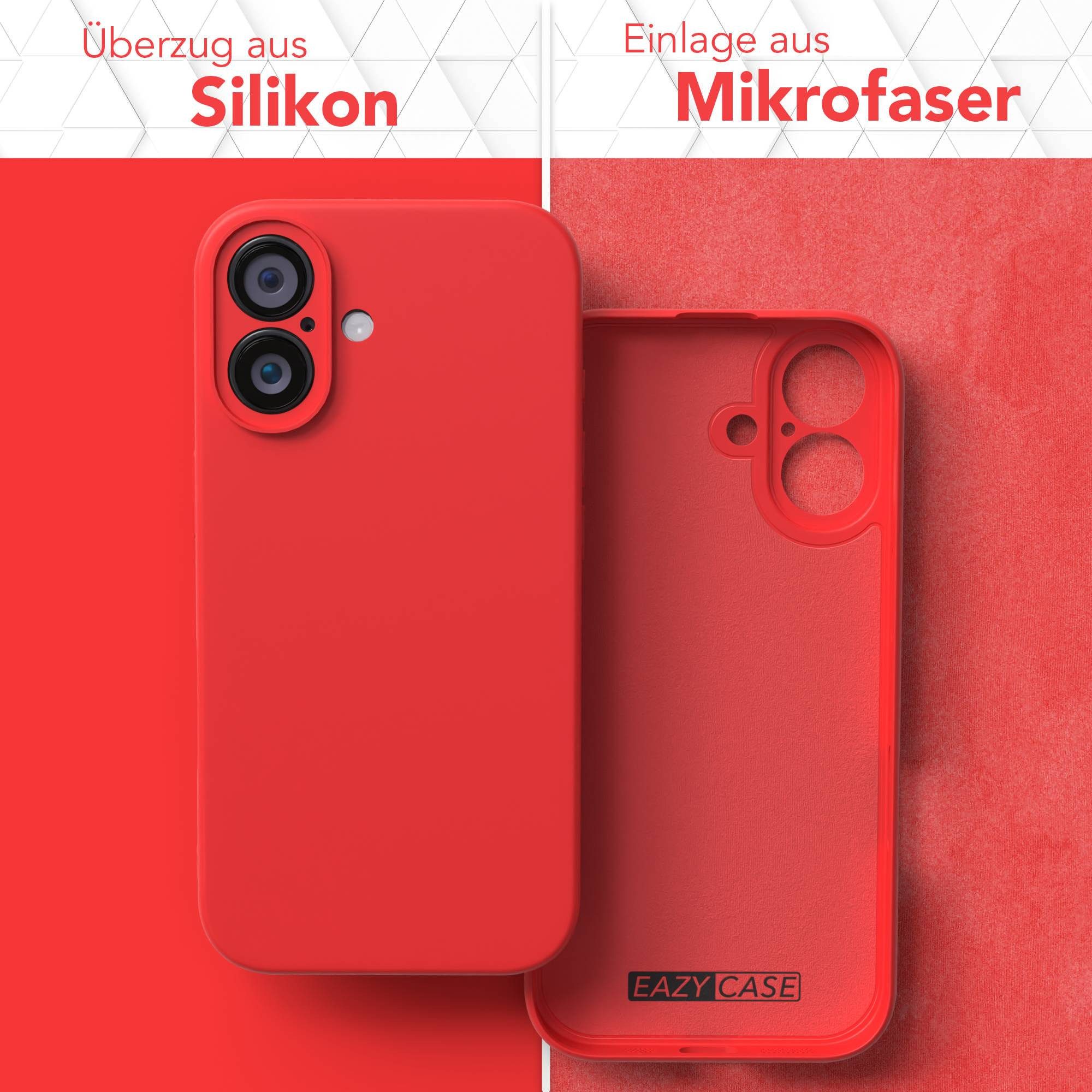 EAZY CASE Handyhülle für Apple iPhone 16 Hülle Silikon 6,1 Zoll, Silikon Schutzhülle mit Kameraschutz stoßfest Handycover elastisch Rot – Bild 3 von 5
