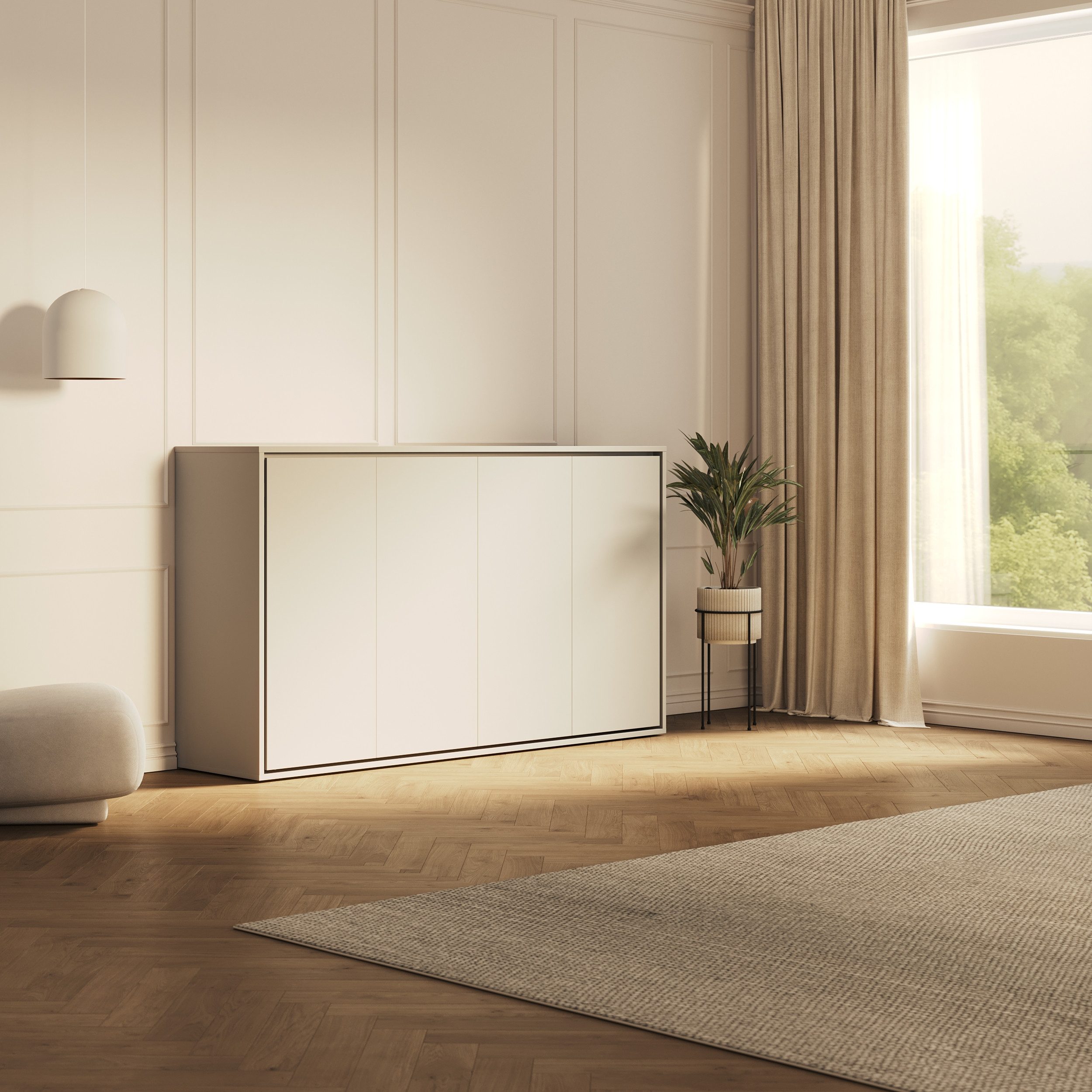 HeimLiving Schrankbett M2 100x200cm horizontal mit Polsterrahmen Gasdruckfedern