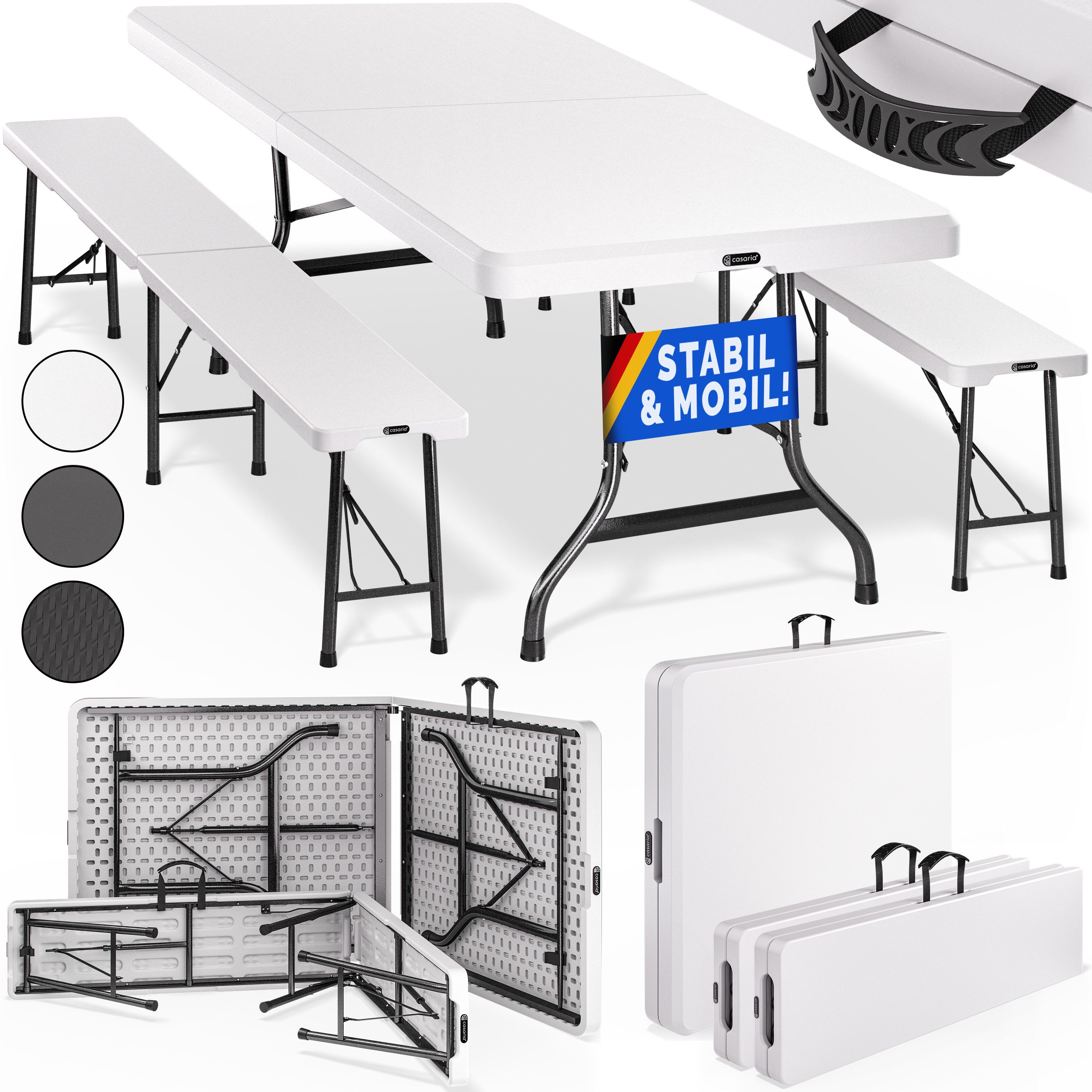 Casaria Bierzeltgarnitur, (3-tlg), 180 cm Klappbar Kunststoff 2x Bierbank 1x Breiter Tisch Holz
