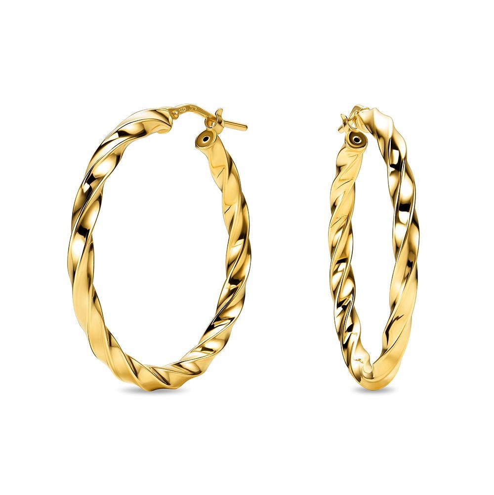 Miore Paar Creolen MAR019SE - 925 Sterling Silber 18Kt vergoldet 30mm Durchmesser, Ohrringe Damen - Made in Italy