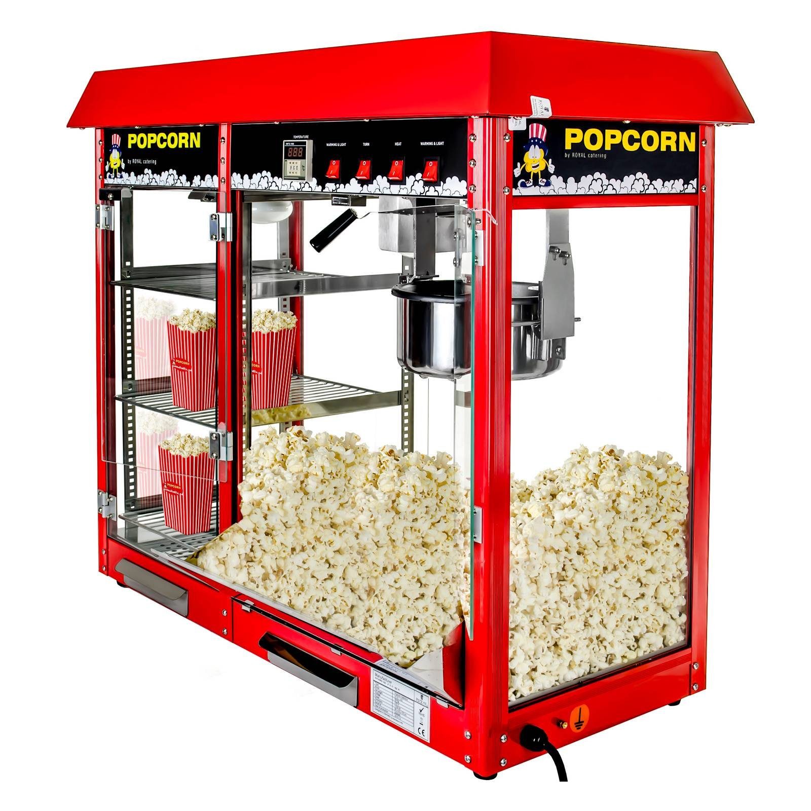 Royal Catering Popcornmaschine Popcornmaschine Popcornmaker Popcornautomat 1700W 5kg/h beheizte