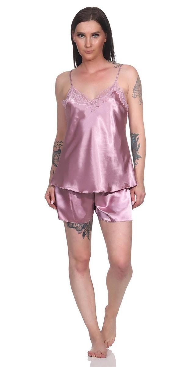 EloModa Capri-Pyjama Damen Satin Nachtwäsche Pyjama Set Shorty mit Spitze, S M L XL 2XL (2 tlg)