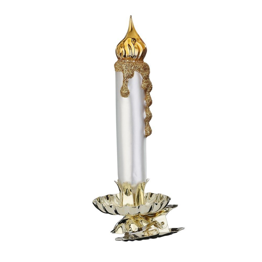Weihnachtsbaumkerze Weiß 11cm Gold INGE-GLAS® auf Glas Clip Christbaumschmuck Christbaumschmuck,
