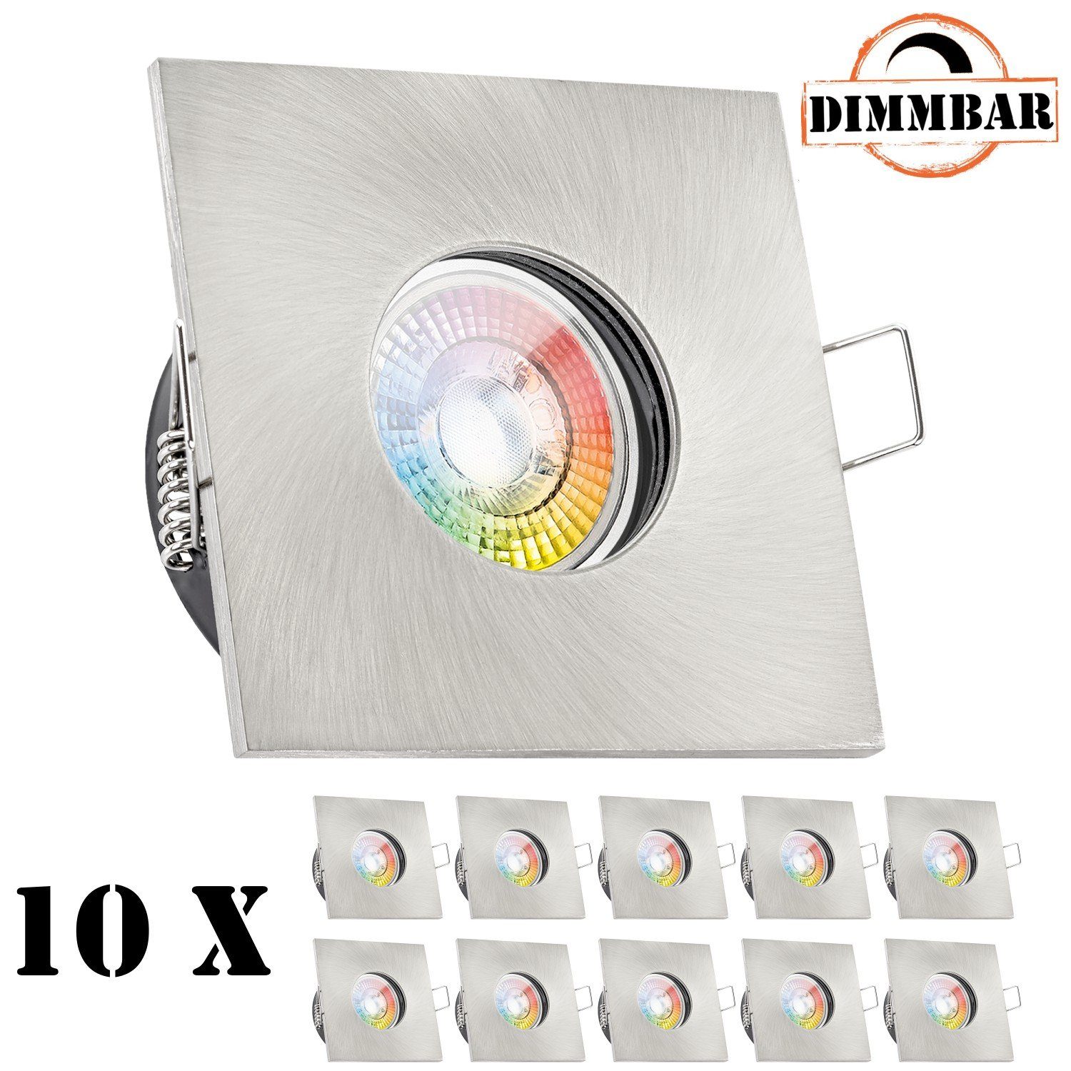 LEDANDO LED Einbaustrahler 10er IP65 RGB LED Einbaustrahler Set extra flach in silber gebürstet m