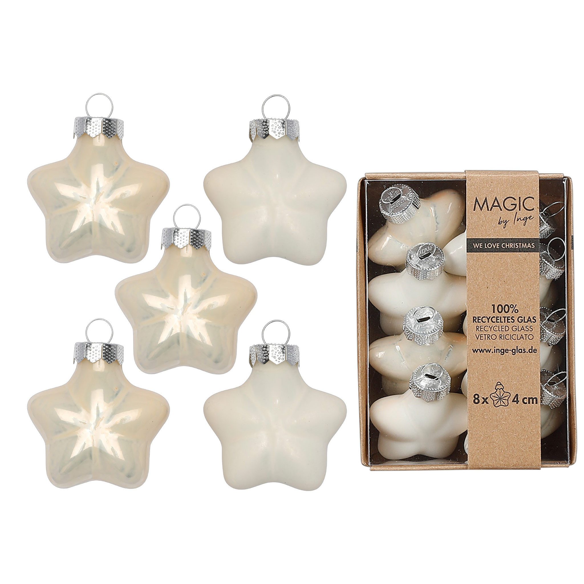 MAGIC by Inge Christbaumschmuck, Christbaumschmuck Sterne 4cm Glas 8 Stück - Blanched Almond