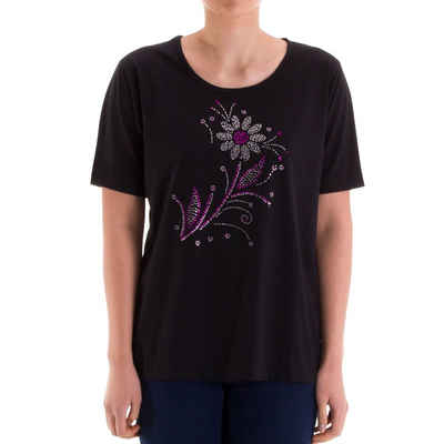 zeitlos T-Shirt zeitlos T-Shirt Kurzarm Bunte Stein Applikation Blumenmotiv Bluse