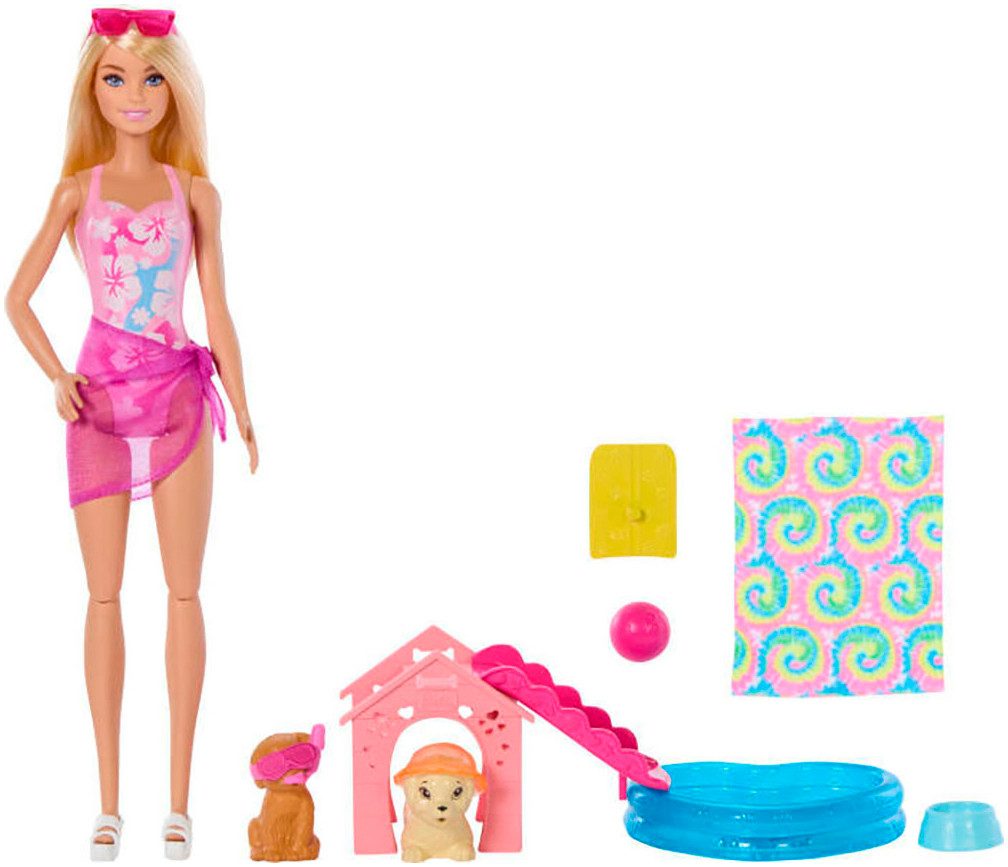Barbie Anziehpuppe Barbie Hündchen Pooplparty aloha blond, Hundeschnorchelb günstig online kaufen