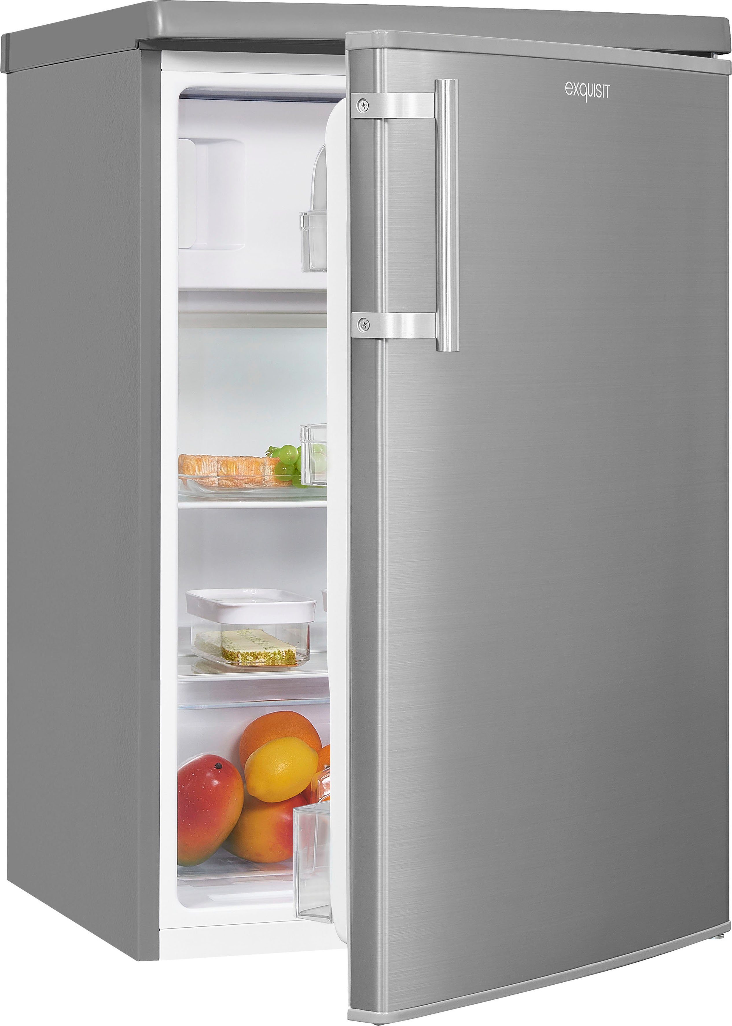 exquisit Kühlschrank KS16-4-HE-040E inoxlook, 85,5 cm hoch, 55,0 cm breit,  LED-Licht - helle und effiziente Ausleuchtung des Innenraums