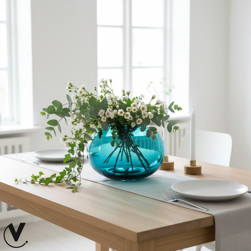 Vase the World Tischvase Vase Kugelform türkis rund mundgeblasen (1 Vase), aus Glas mit Spiegeleffekt glänzend