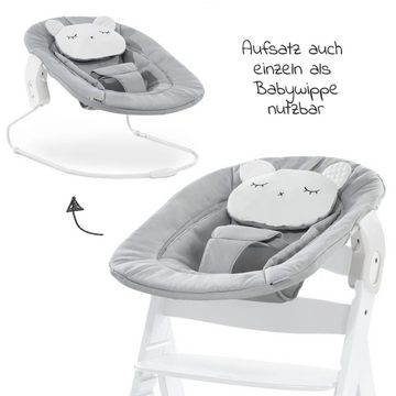 Hauck Hochstuhl Alpha Plus White - Newborn Set Powder Bunny, Holz Babystuhl ab Geburt inkl. Aufsatz für Neugeborene & Sitzauflage
