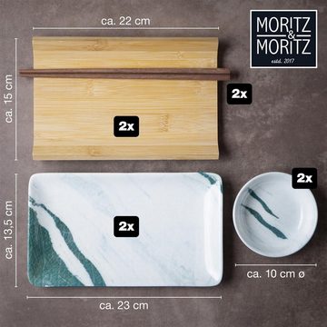 Moritz & Moritz Tafelservice Moritz & Moritz Gourmet - Sushi Set 10 teilig Marmor grün / weiß (8-tlg), 2 Personen, Geschirrset für 2 Personen