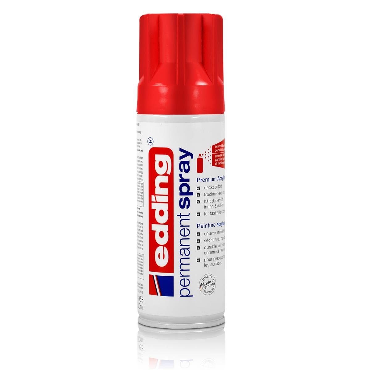 edding Sprühfarbe edding Permanent Spray verkehrsrot glänzend 200 ml Premium Acryllack
