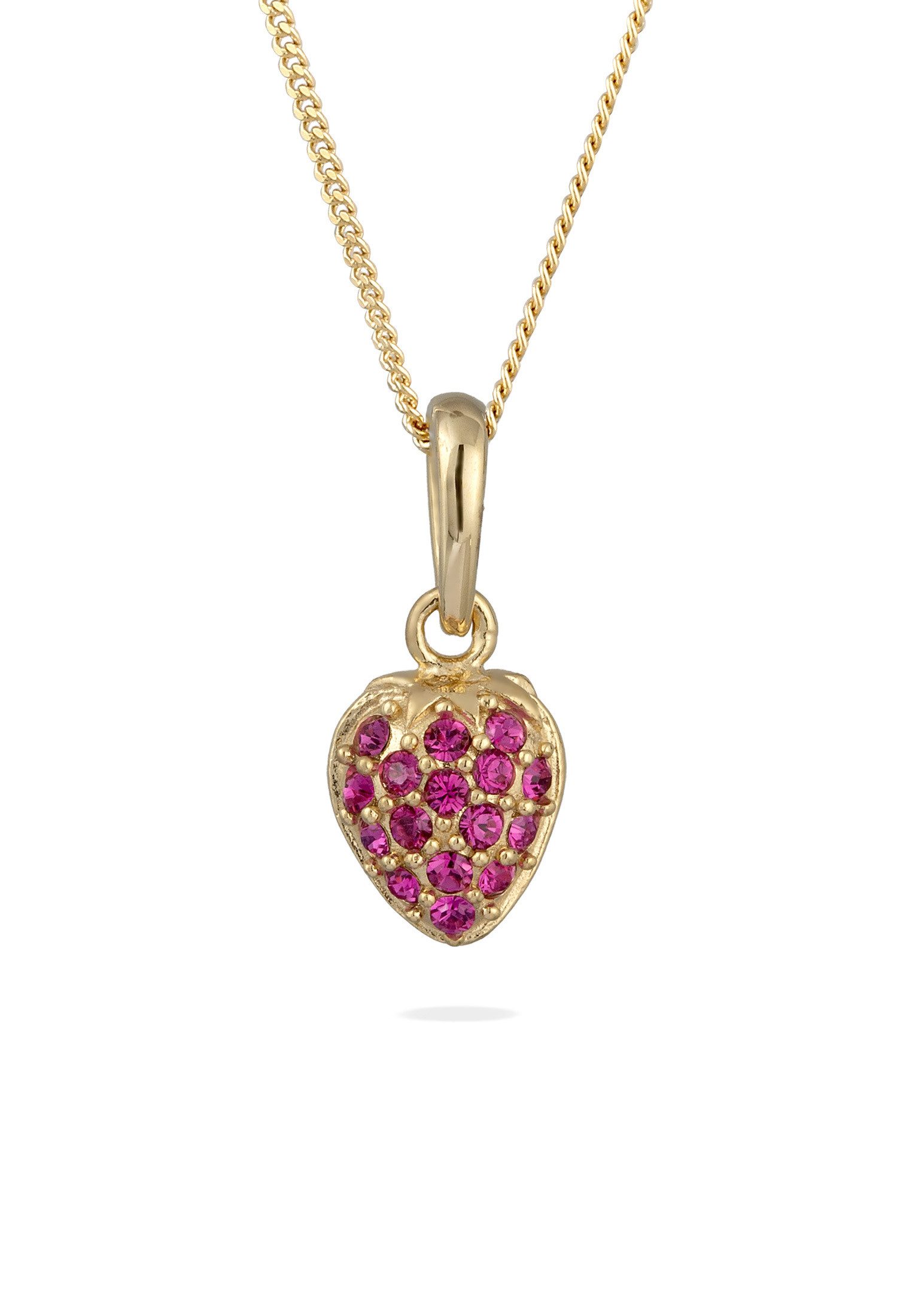 Kette mit Anhänger Erdbeere Glas Kristalle Rosa 925 Sterling Silber vergoldet