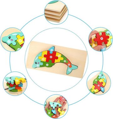 SOTOR Lernspielzeug Baby Holz Dinosaurier 3d dreidimensionale Puzzle-Blöcke Lernspielzeug (Lernspielzeug Holzpuzzle für 1-3 Jährige( 4 Stk)