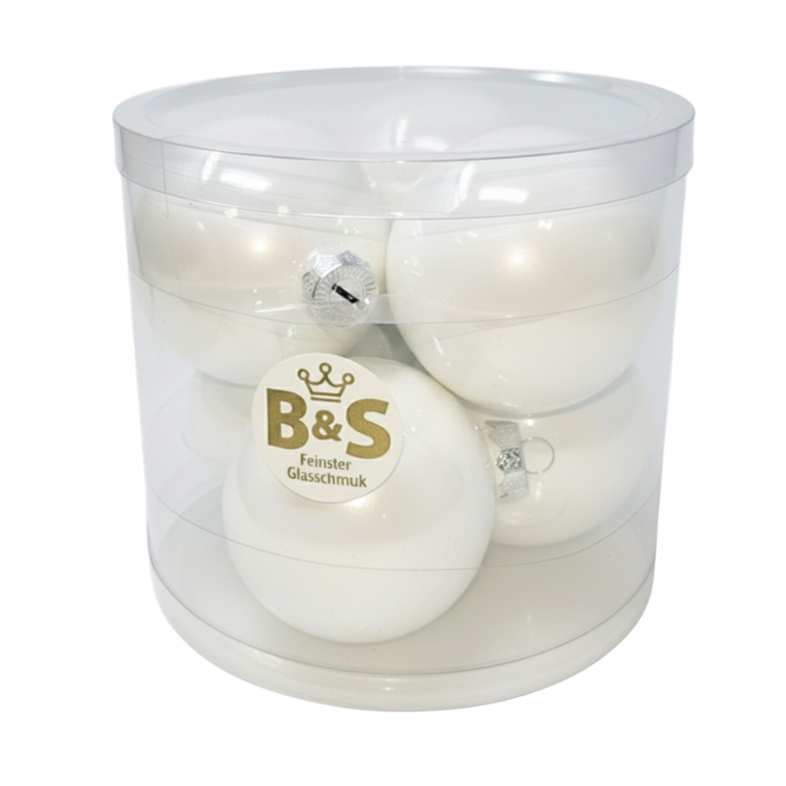 B&S Weihnachtsbaumkugel Baumschmuck Weiß matt 6 Stück Ø 8 cm Glas