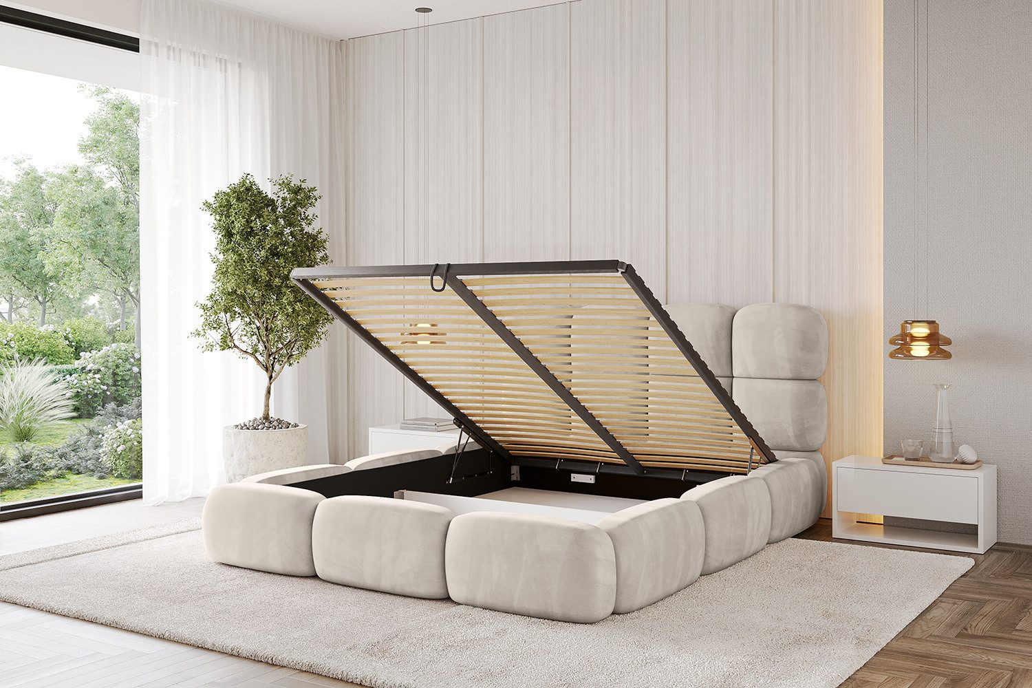 ALTDECOR Polsterbett NOMA (Polsterbett mit Bettkasten und Lattenrost, Boxbett mit Matratze), Doppelbett mit Stauraum, Bett mit Kopfteil