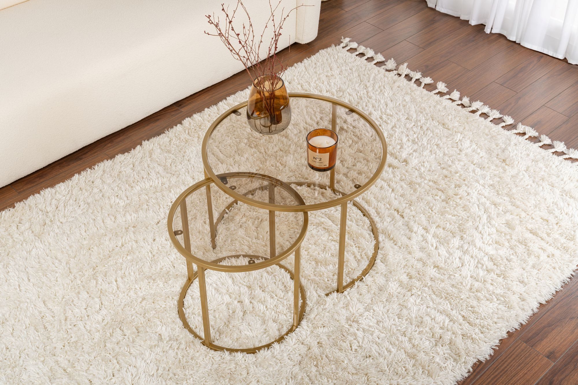 Skye Decor Couchtisch 100% TEMPERED GLASS & METAL, 60 cm - 42 cm (2 Pieces), 857NRD11 (Set, 2-St., 1x Großer Tisch (60x43x60) 1x Kleiner Tisch(42x39x42), Ineina – Bild 5 von 5