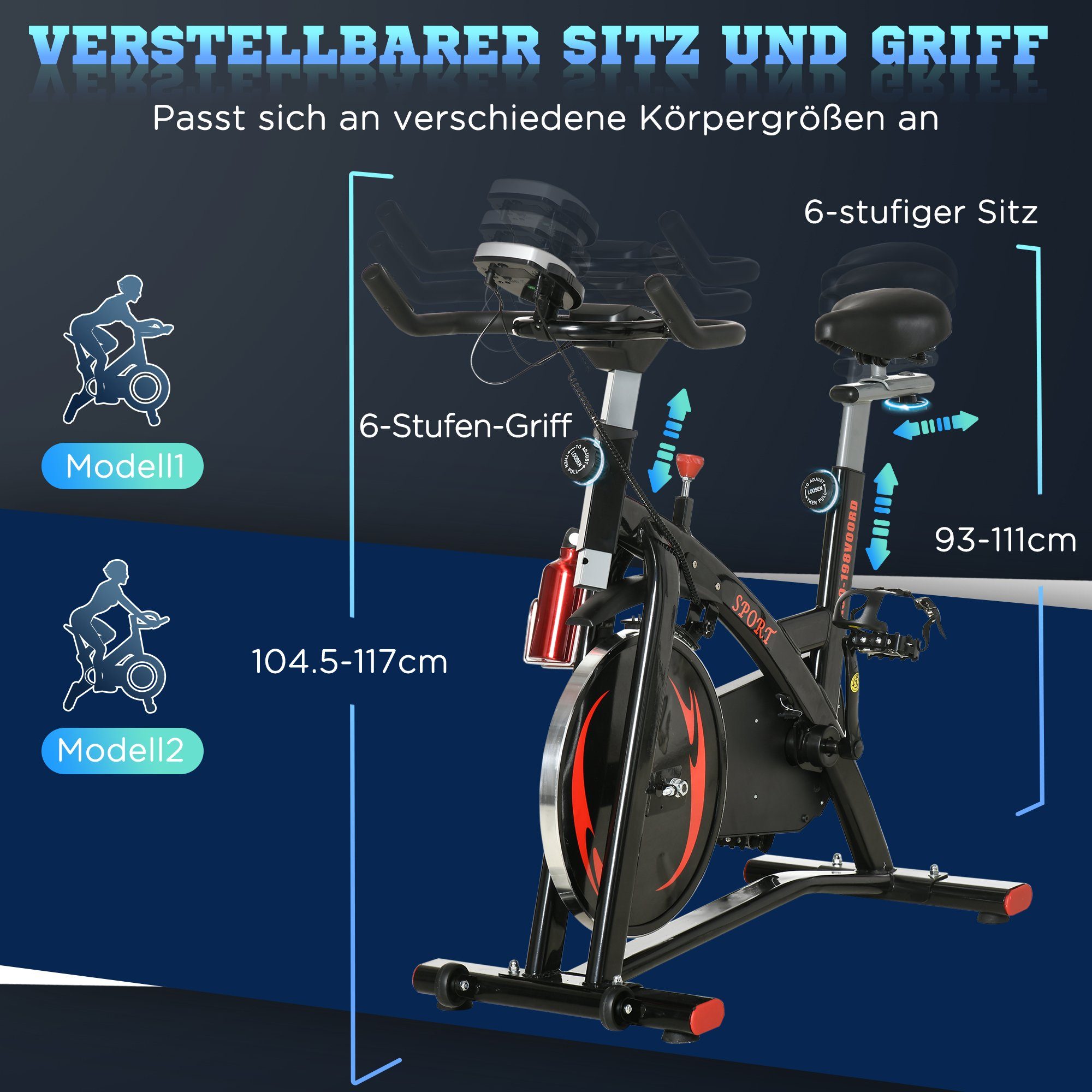 HOMCOM Heimtrainer Fahrradtrainer, mit höhenverstellbar, 120 x 47 117cm, x LCD-Anzeige