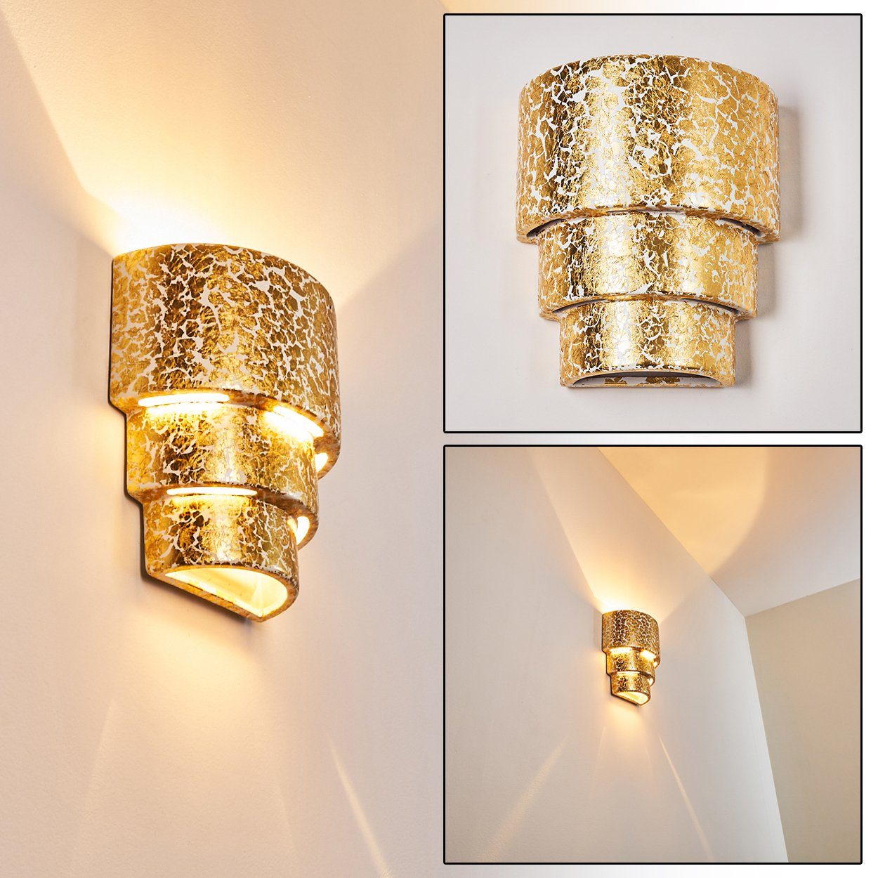 hofstein Wandleuchte »Bionde« Wandlampe aus Keramik in Gold, ohne Leuchtmittel, mit schönem Lichtkegel, 1xE27, Innenin Blattgold-Optik