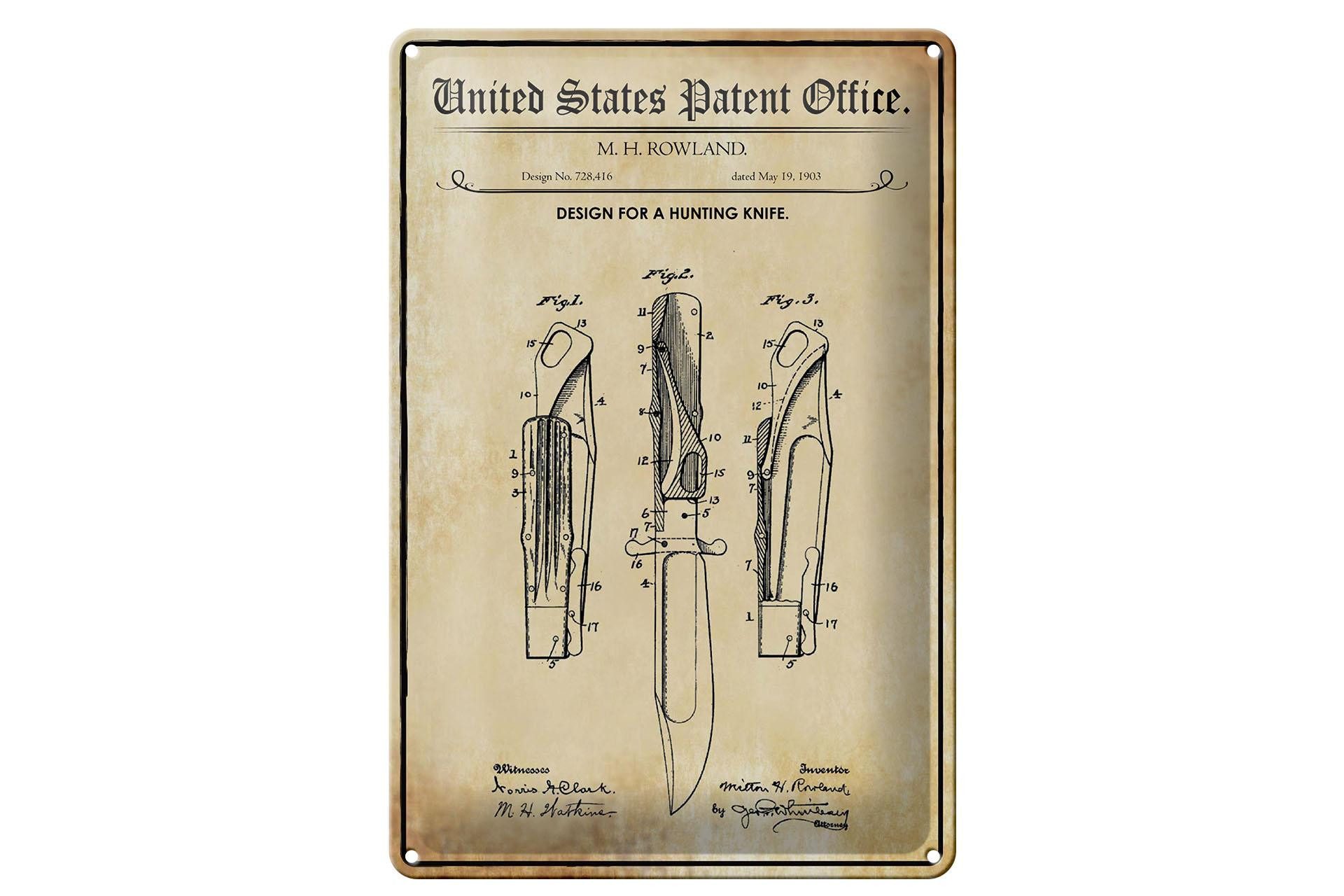 Femer GmbH Metallbild Patent 20x30 cm Entwurf für ein Jagdmesser