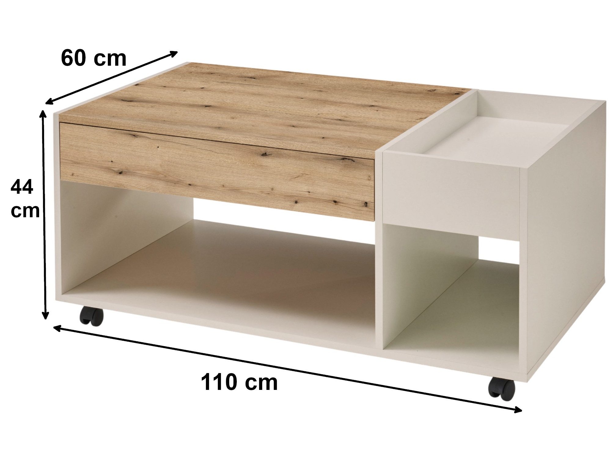 moebel-dich-auf Couchtisch EMILIA (Absetzung Artisan Eiche Dekor, ink. 4 Rollen), Breite 110 cm, Ablagefach in der Tischplatte